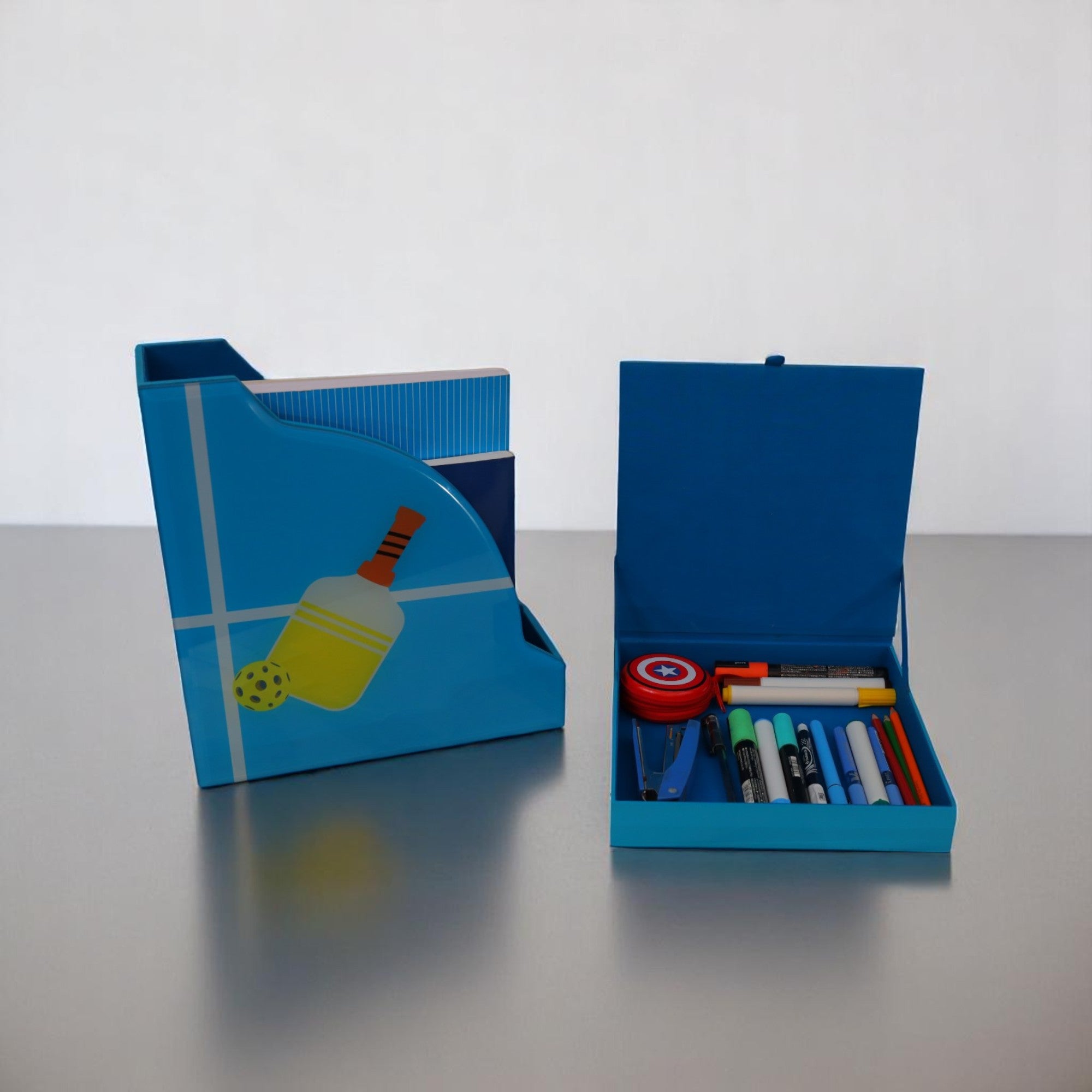 Premium Glass Magazine Holder & Stationery Organizer with Pickle Ball Design