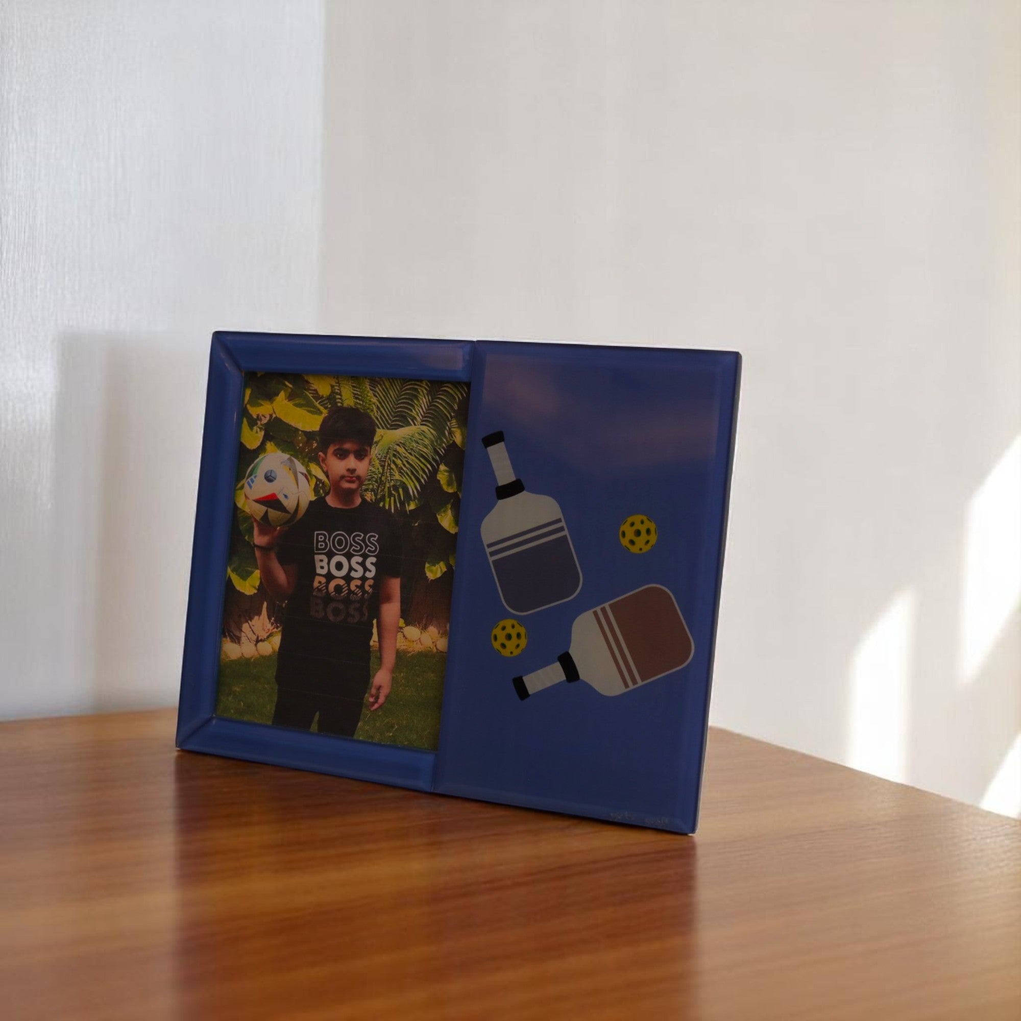 Premium Blue Glass Photo Frame with Pickle Ball