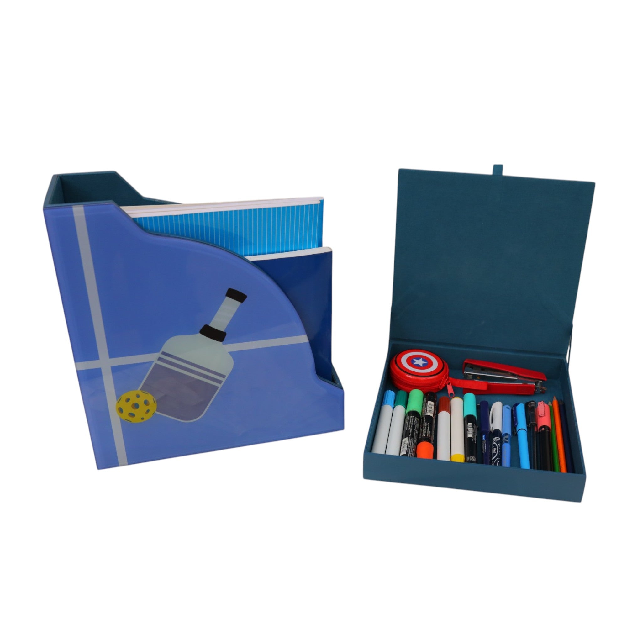 Premium Glass Magazine Holder & Stationery Organizer with Pickle Ball Design