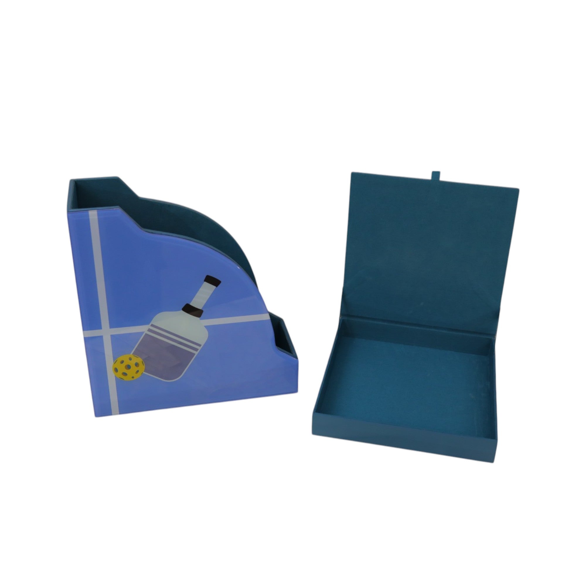 Premium Glass Magazine Holder & Stationery Organizer with Pickle Ball Design