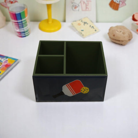 Premium Glass Stationery Desk Organizer with Pickle Ball Design