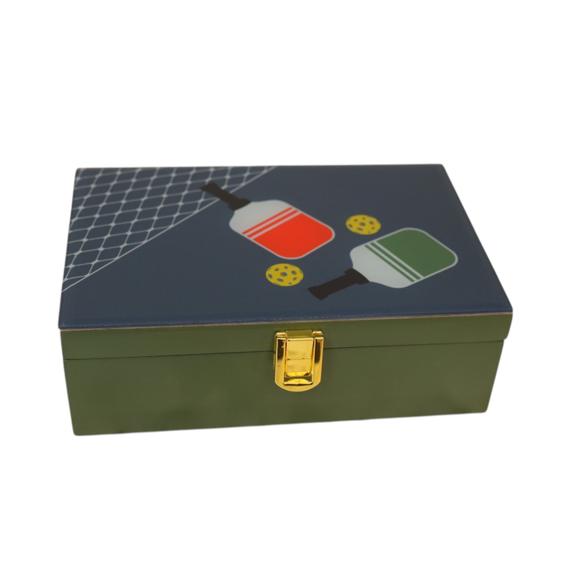 Premium Green Glass Storage Box with Pickle Ball Design