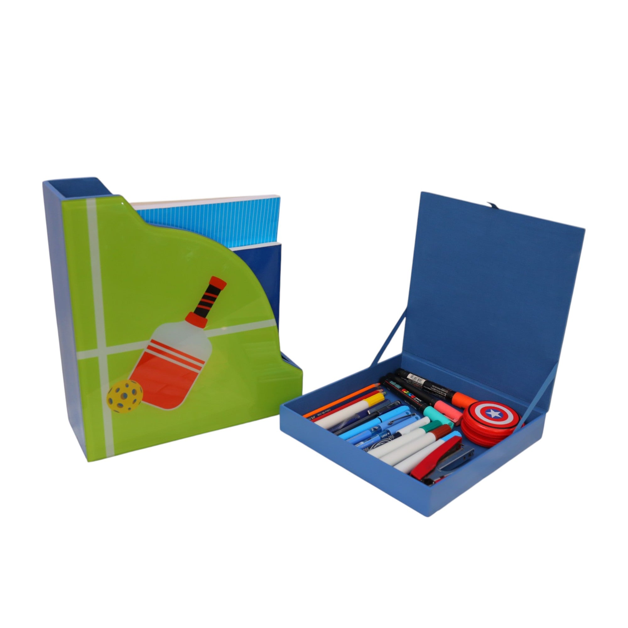 Premium Glass Magazine Holder & Stationery Organizer with Pickle Ball Design