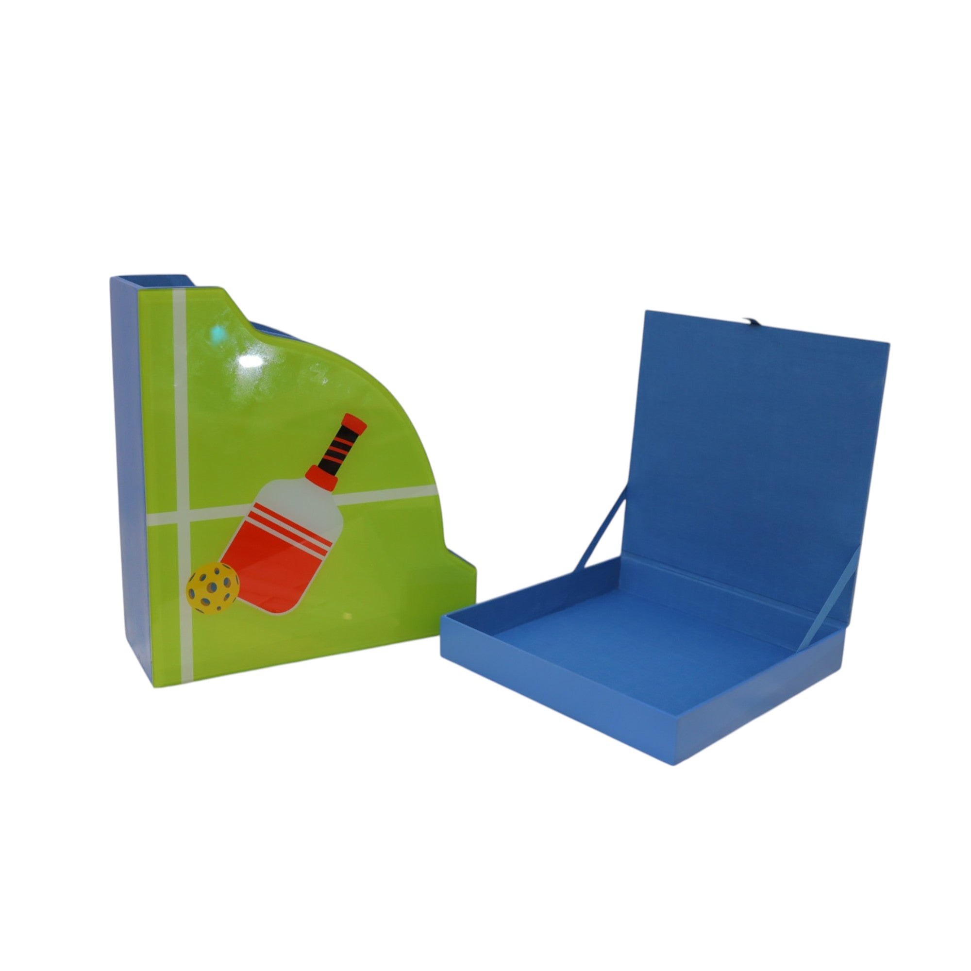 Premium Glass Magazine Holder & Stationery Organizer with Pickle Ball Design