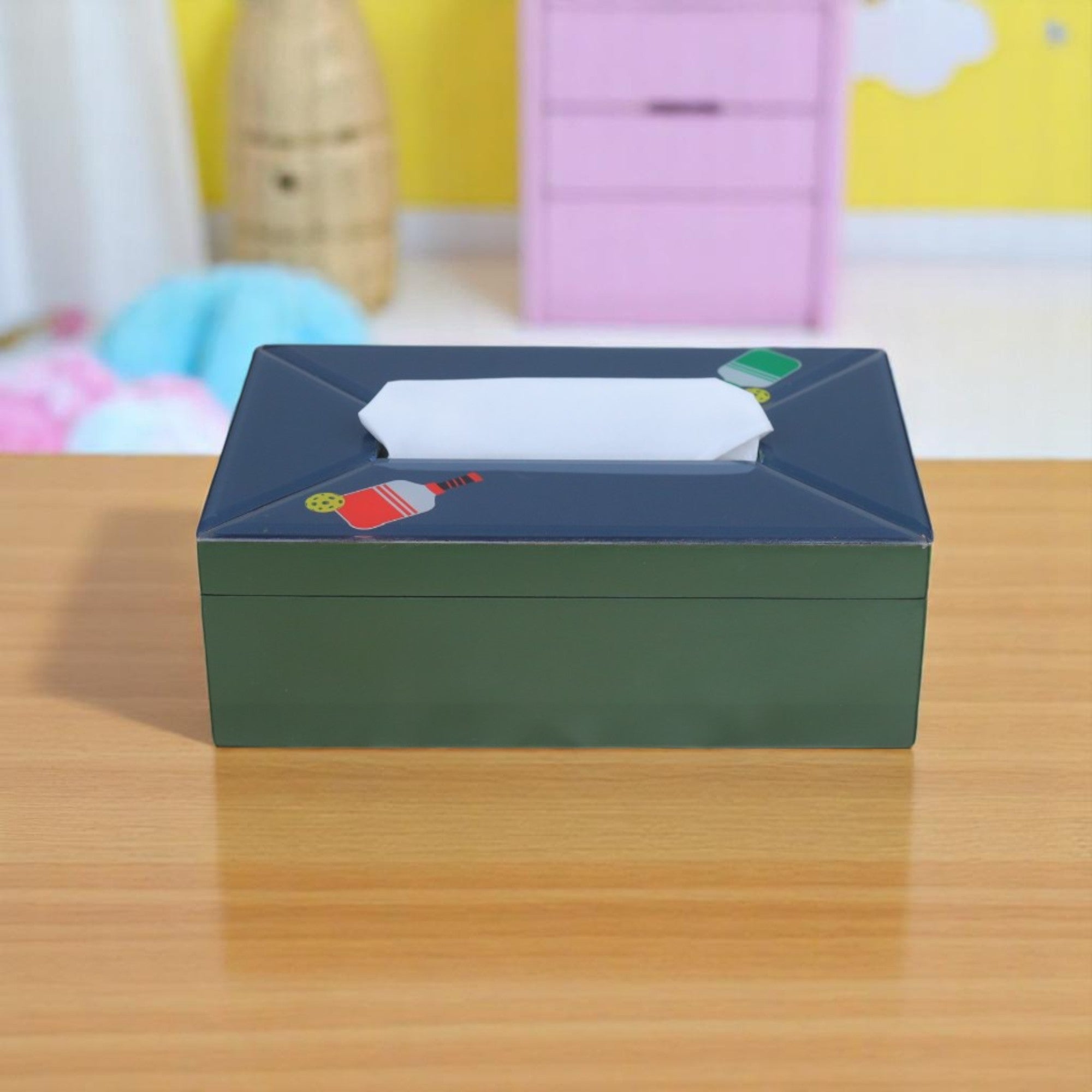 Premium Glass Tissue Box with Pickle Ball Design