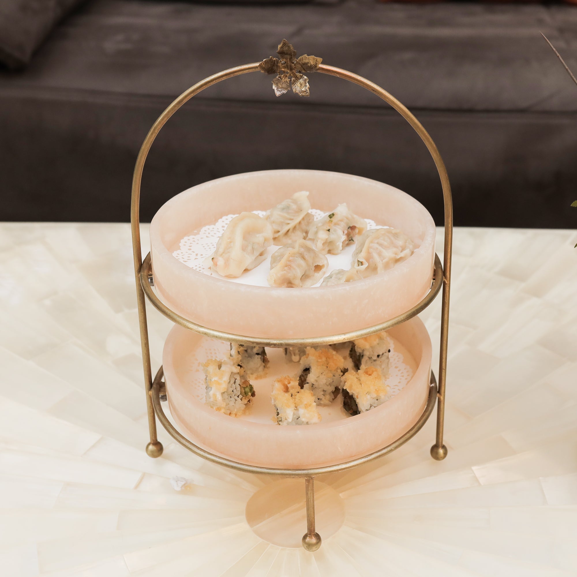 Premium Metal Medium Dome Shape Double Tray Food Platter