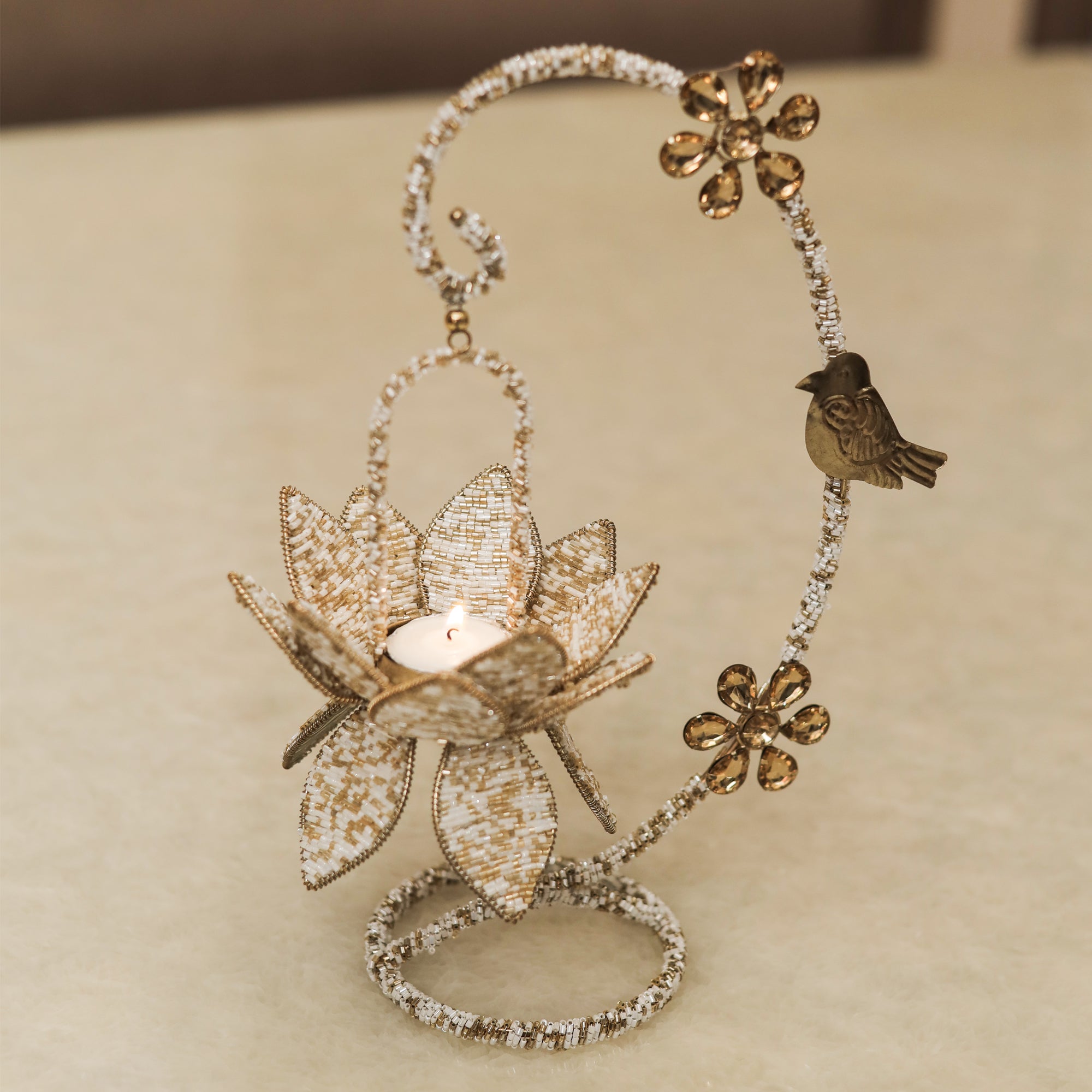 Decorative Metal Beaded T-Light Stand to Elevate Any Space