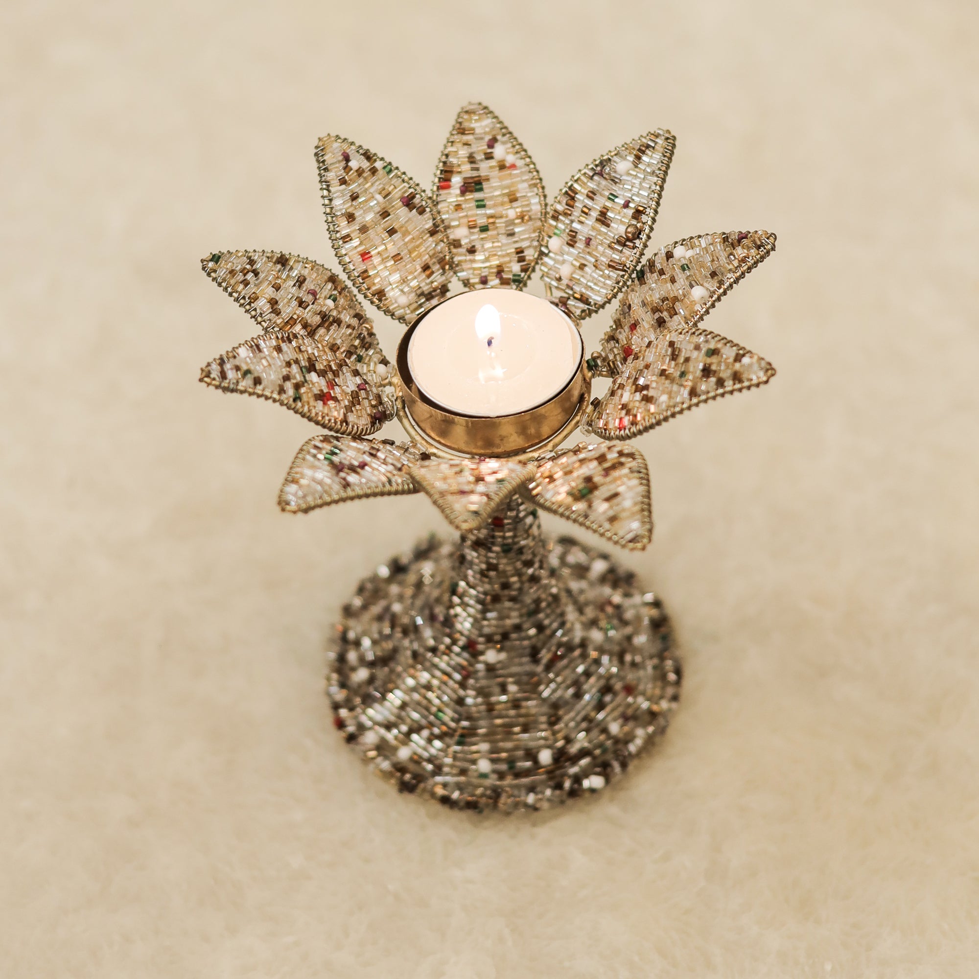 Chic Metal Beaded T-Light Stand for Stylish Lighting