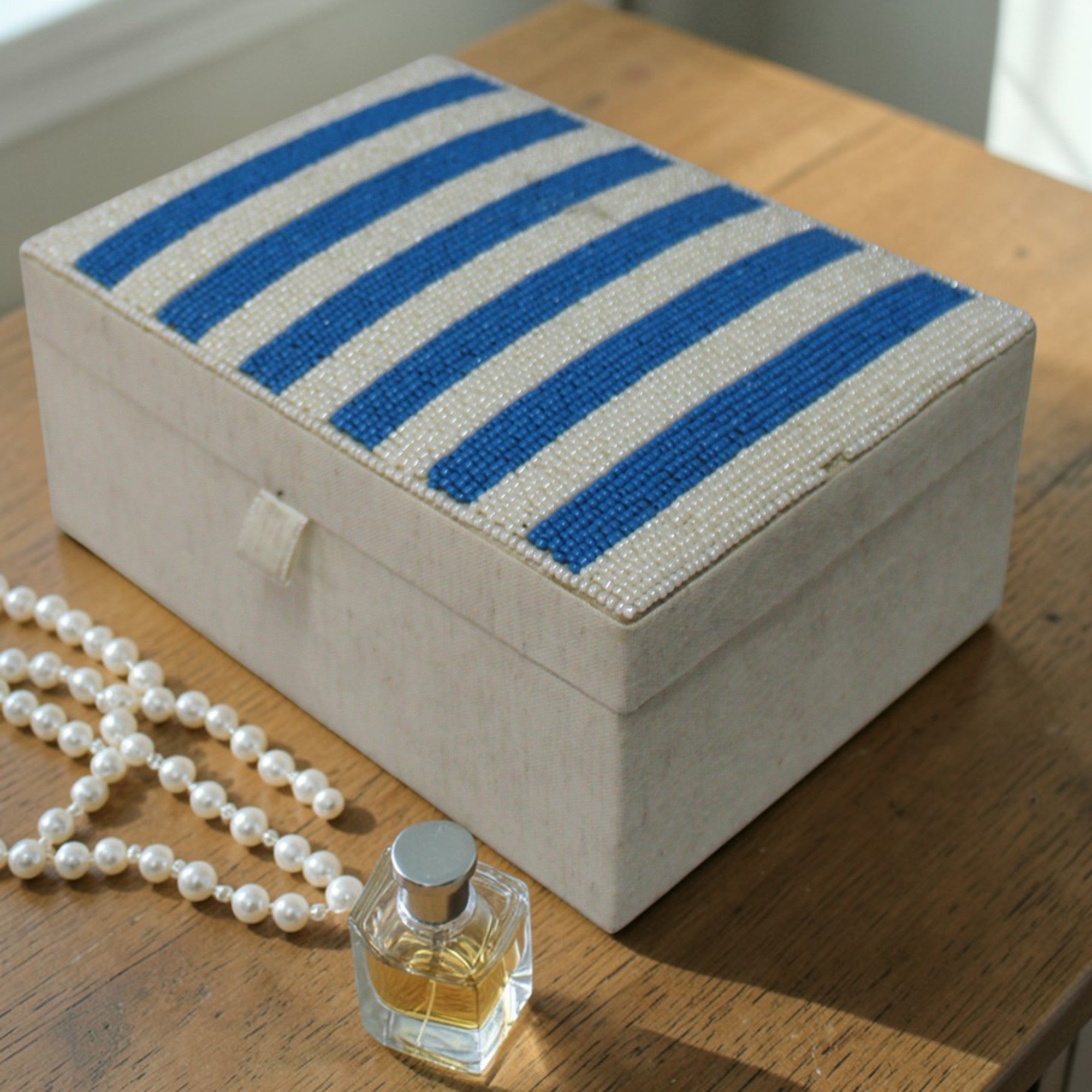 Hand-Beaded Nautical Stripe Jewellery Box
