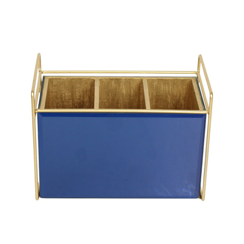 Luxury Blue Glass Cutlery Holder With Three  Partition