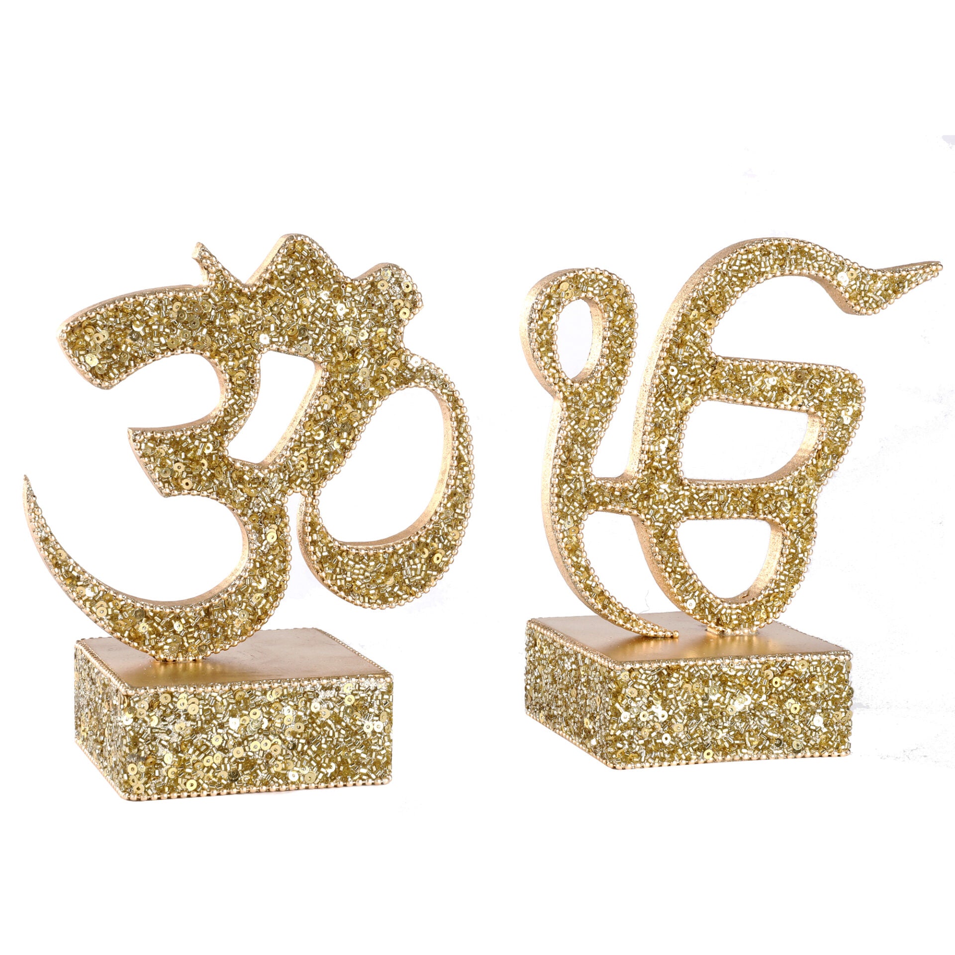 Decorative “Om & Omkara” with Glitter, Gold Color, Religious Table Décor-TH-222
