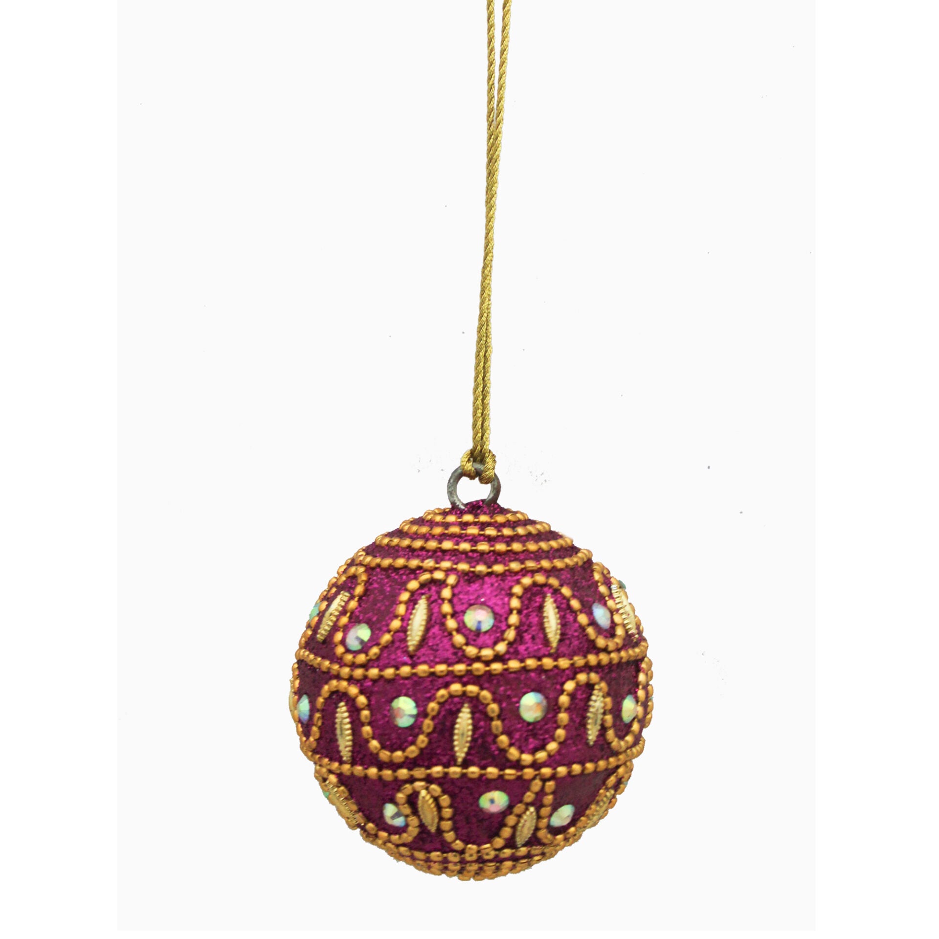 Set of 6 Beaded with Lac Christmas Tree Decorative Balls