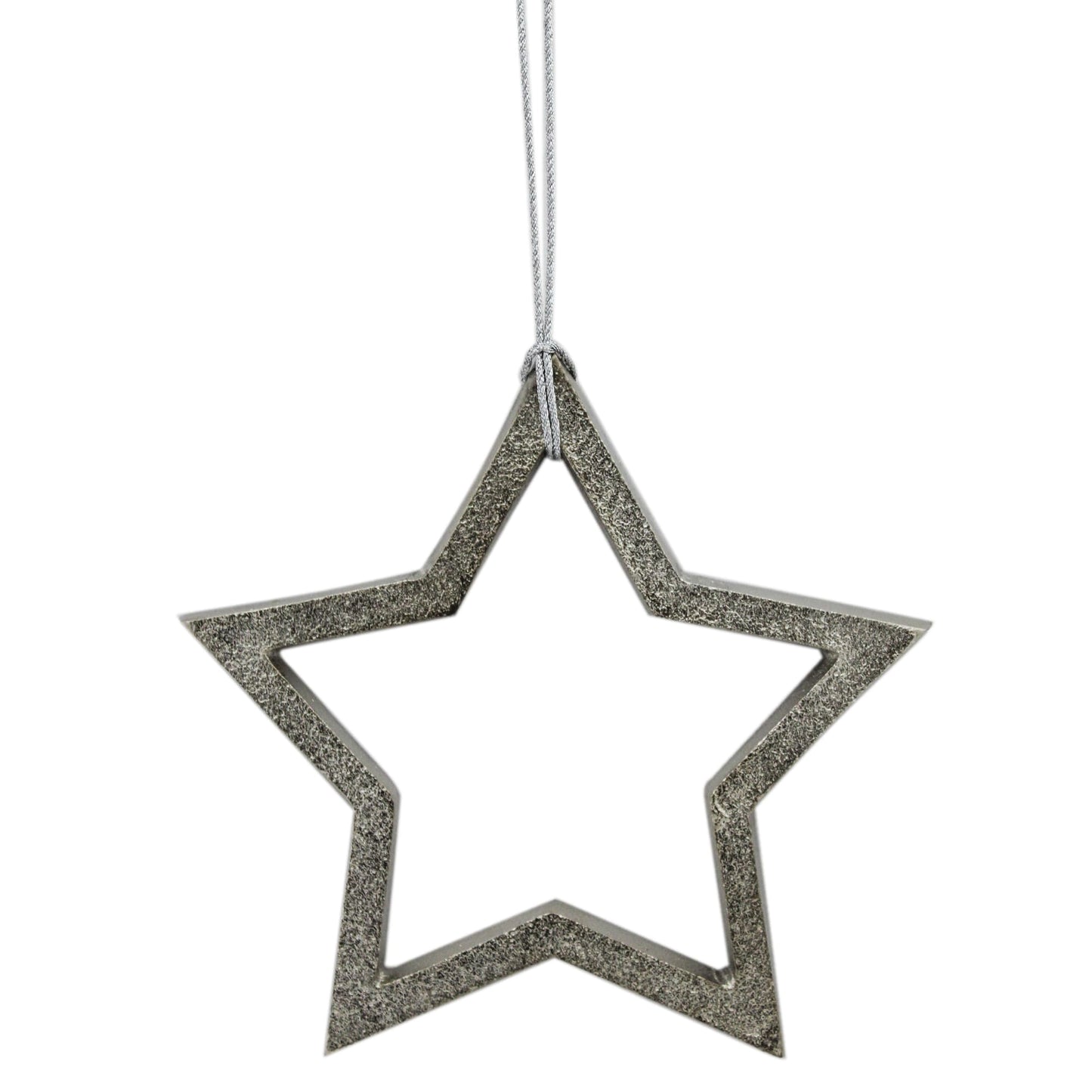 Set of 6 Silver Star Shaped Hanging Ornaments for Christmas Tree Decoration