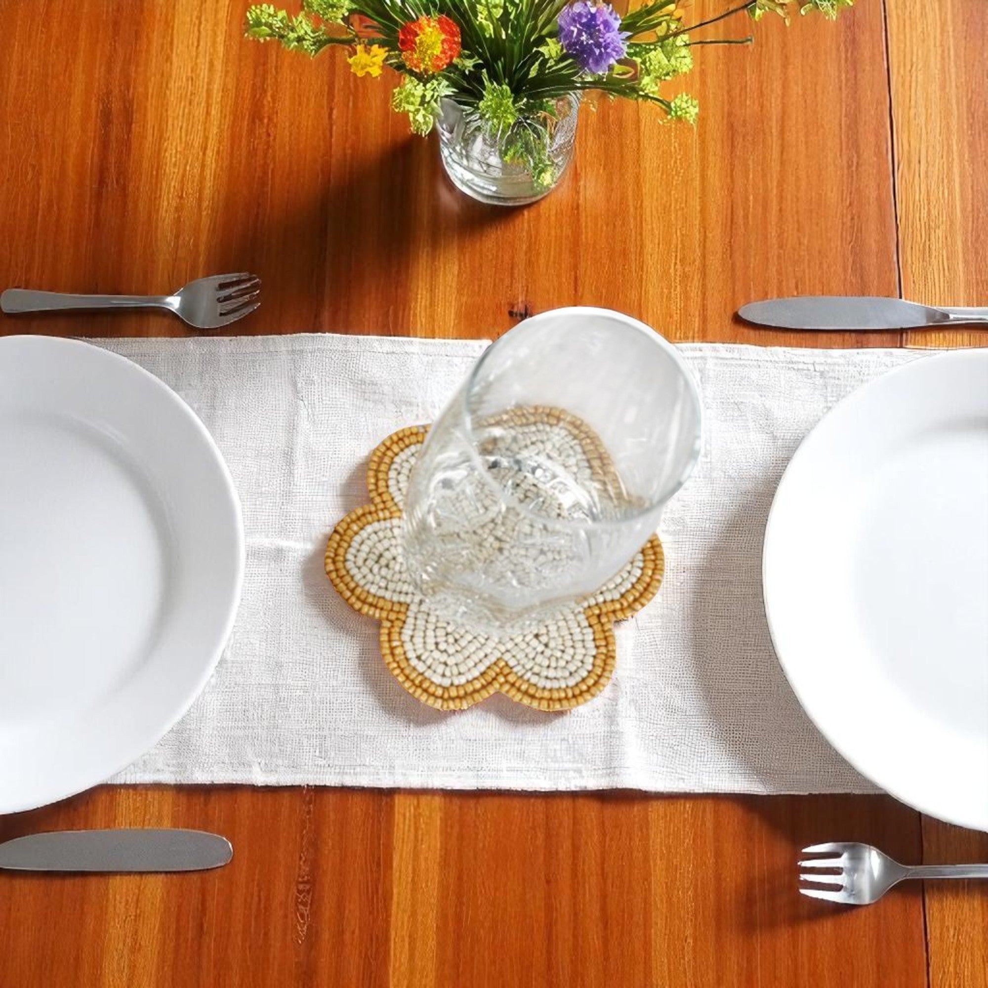 Beaded Embroidered Coaster Set of Four