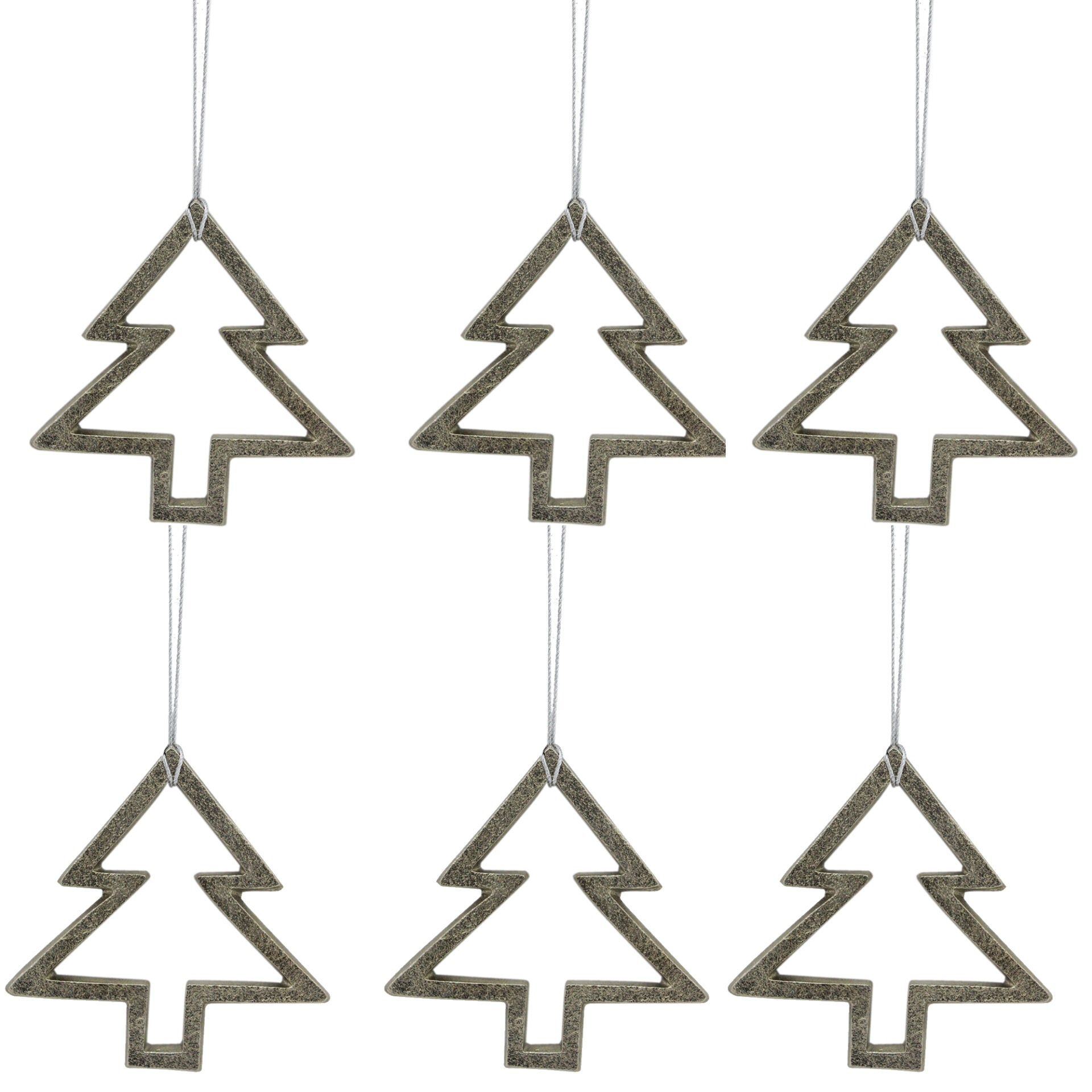 Set of 6 Silver "CHRISTMAS TREE" Shaped Hanging Ornaments