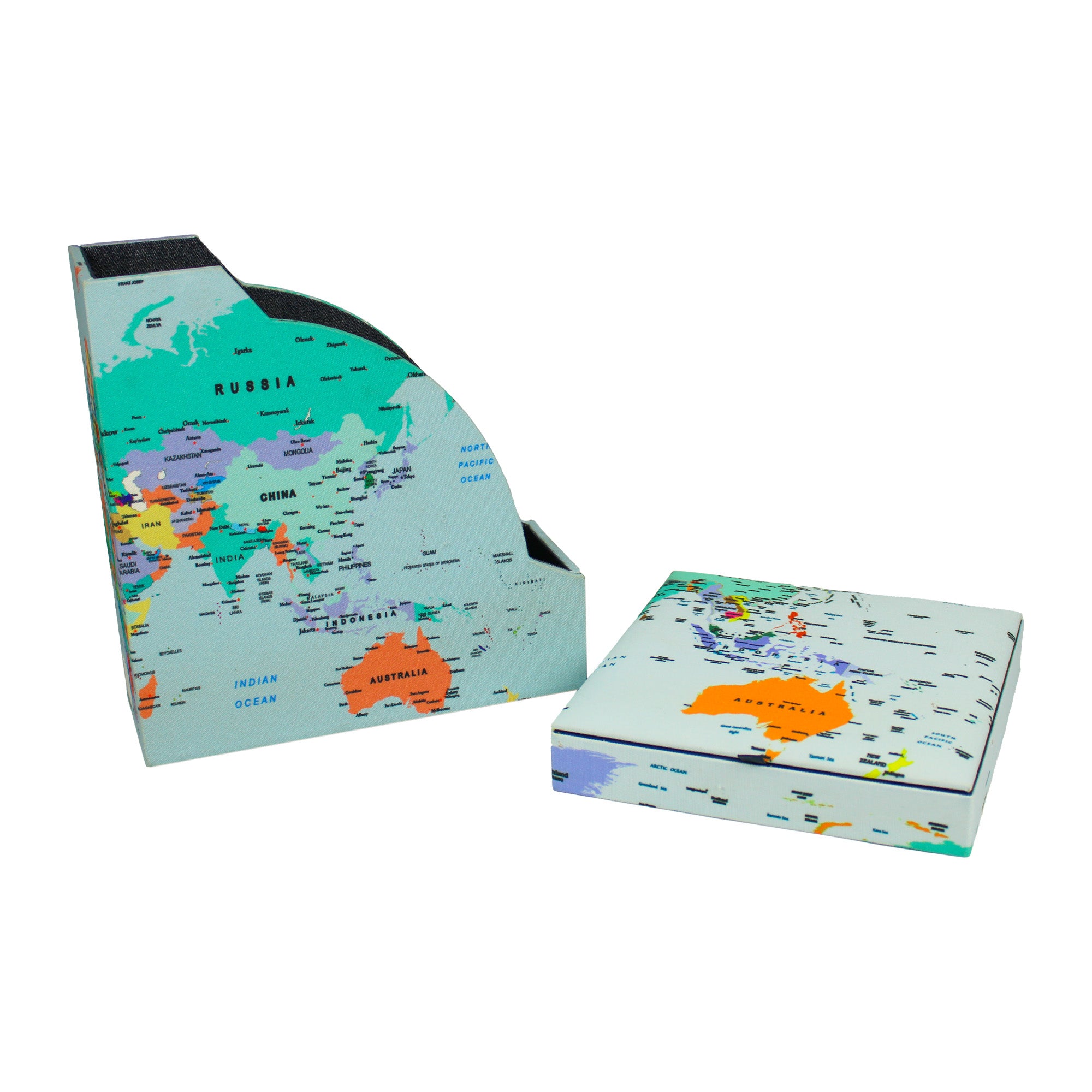 World Map Design Magazine Holder & Stationery Organizer (Set of 2)