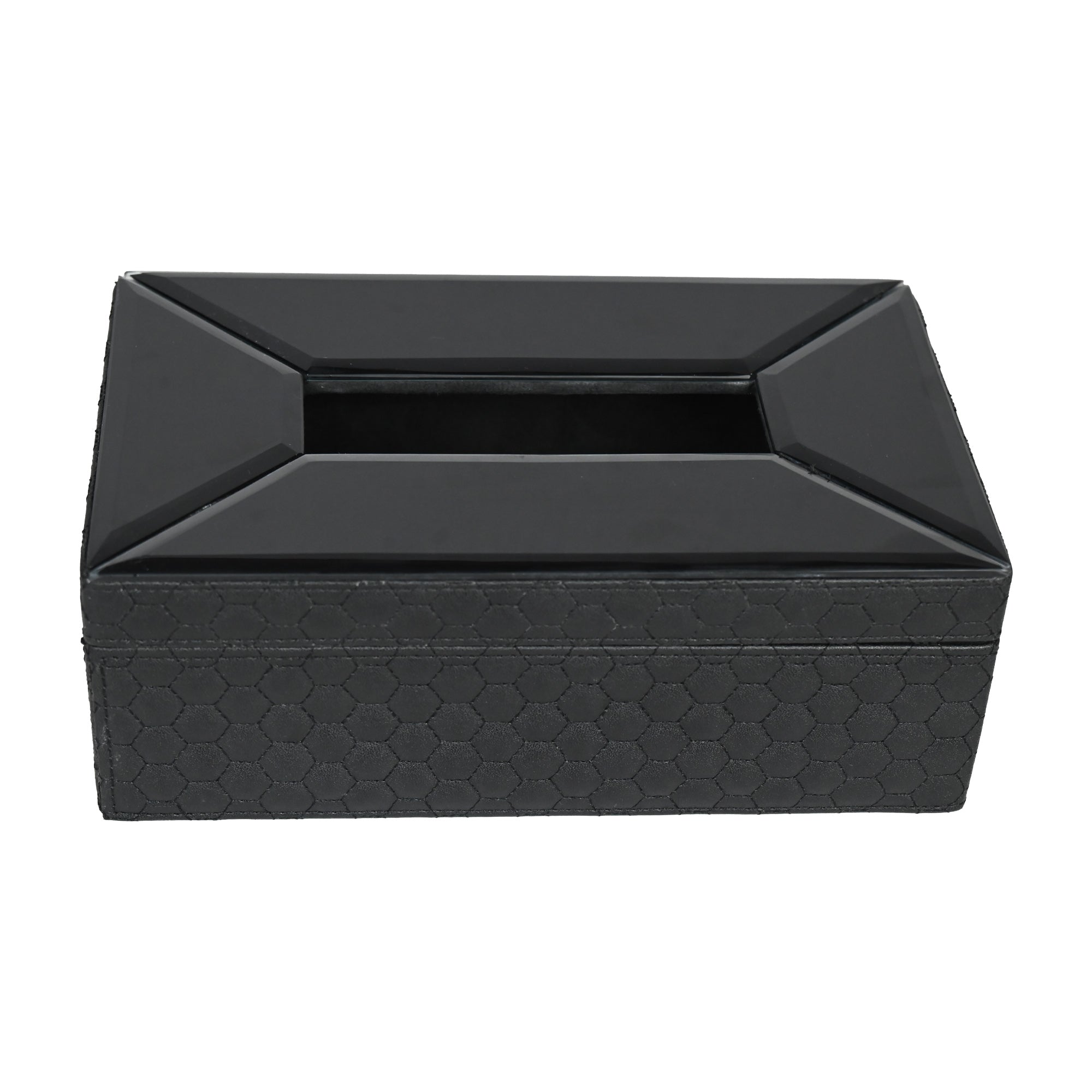 Premium Quilted Leatherite Tissue Box with Black Mirror
