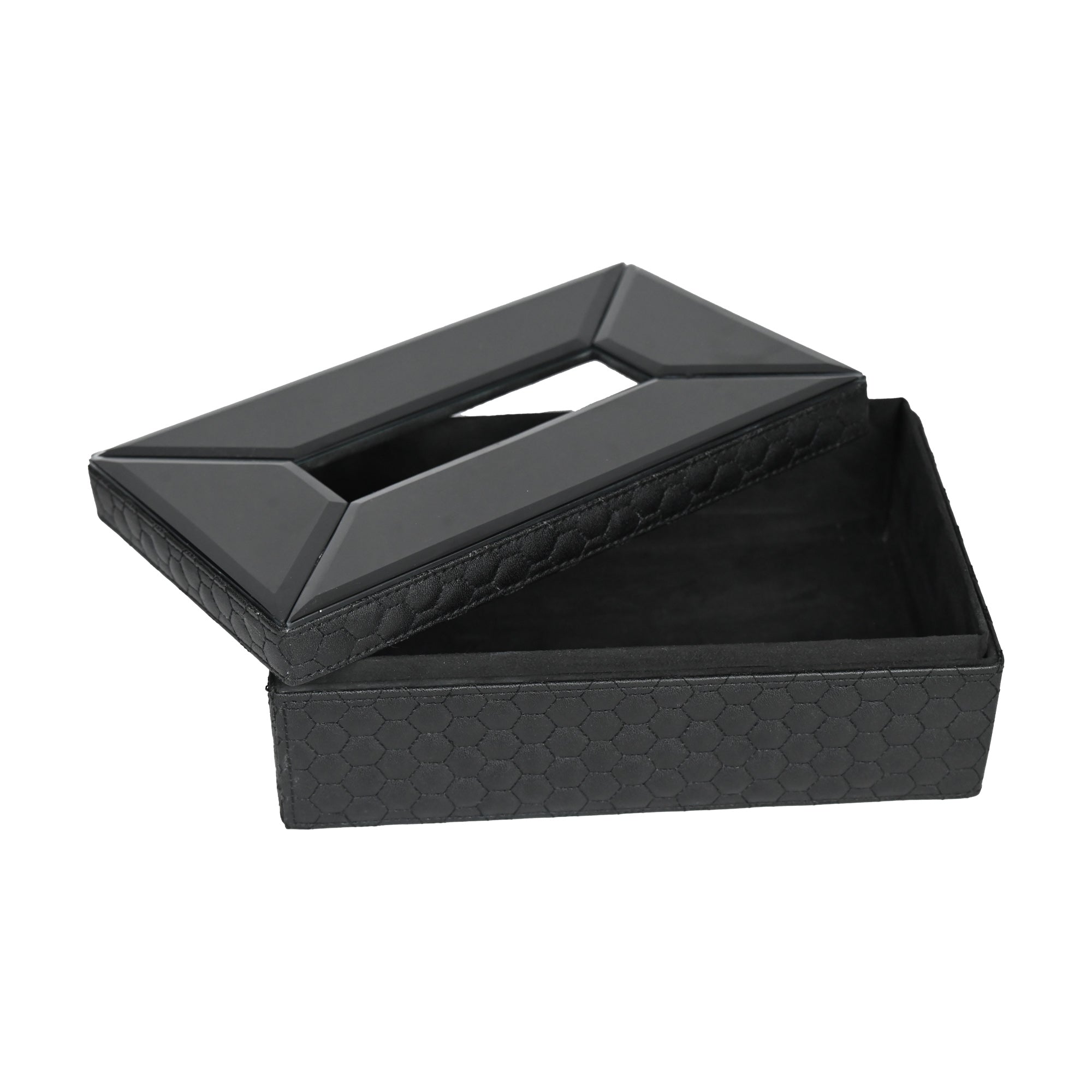 Premium Quilted Leatherite Tissue Box with Black Mirror