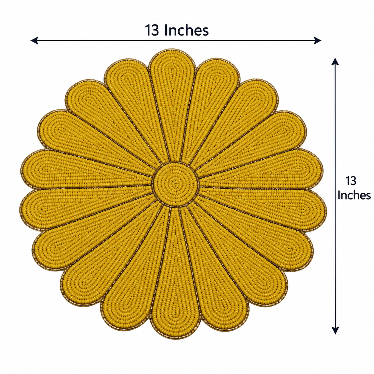 Flower Shape Bead Embroidered Placemats Set of Two (Yellow)