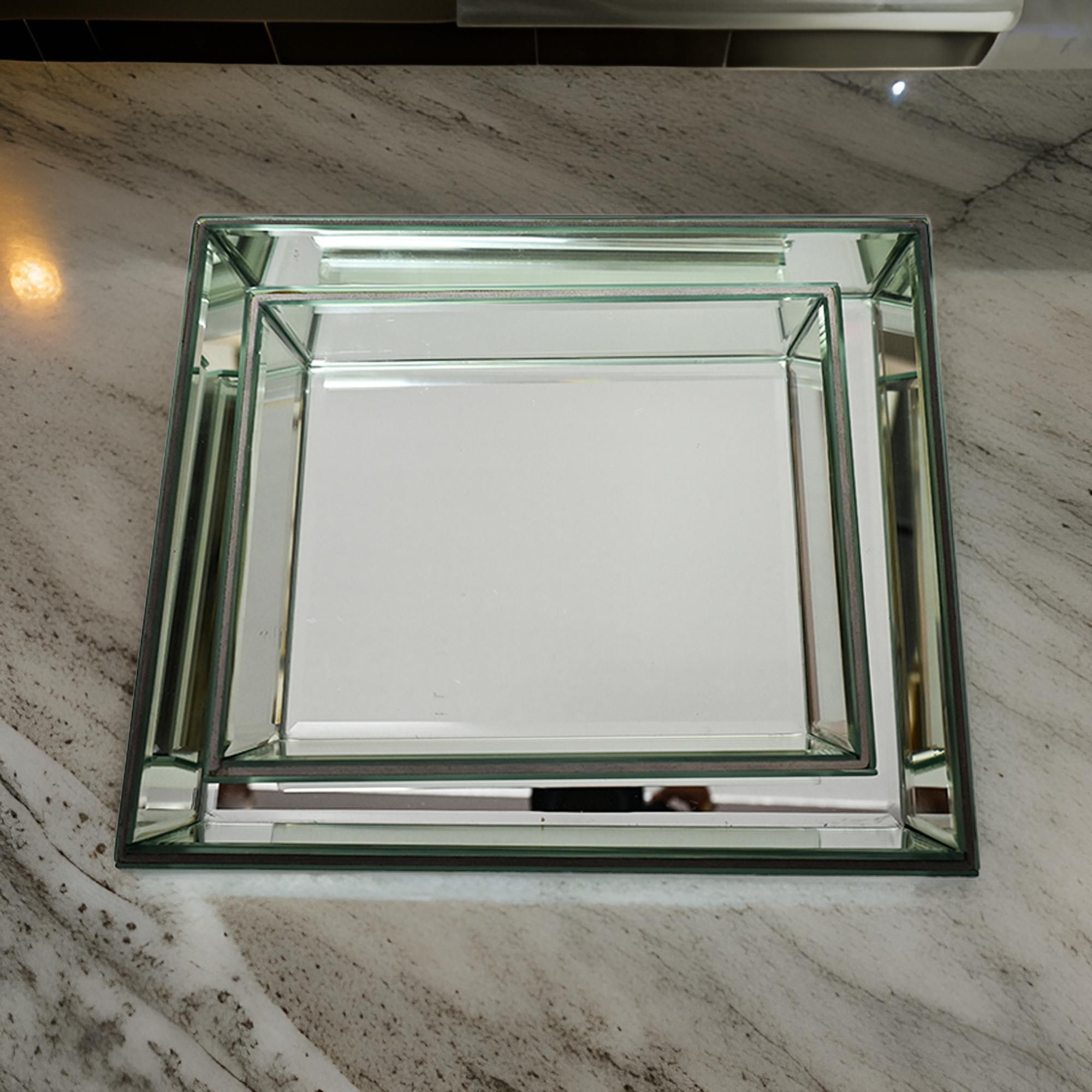 Luxury Silver Glass Tray Set of Two