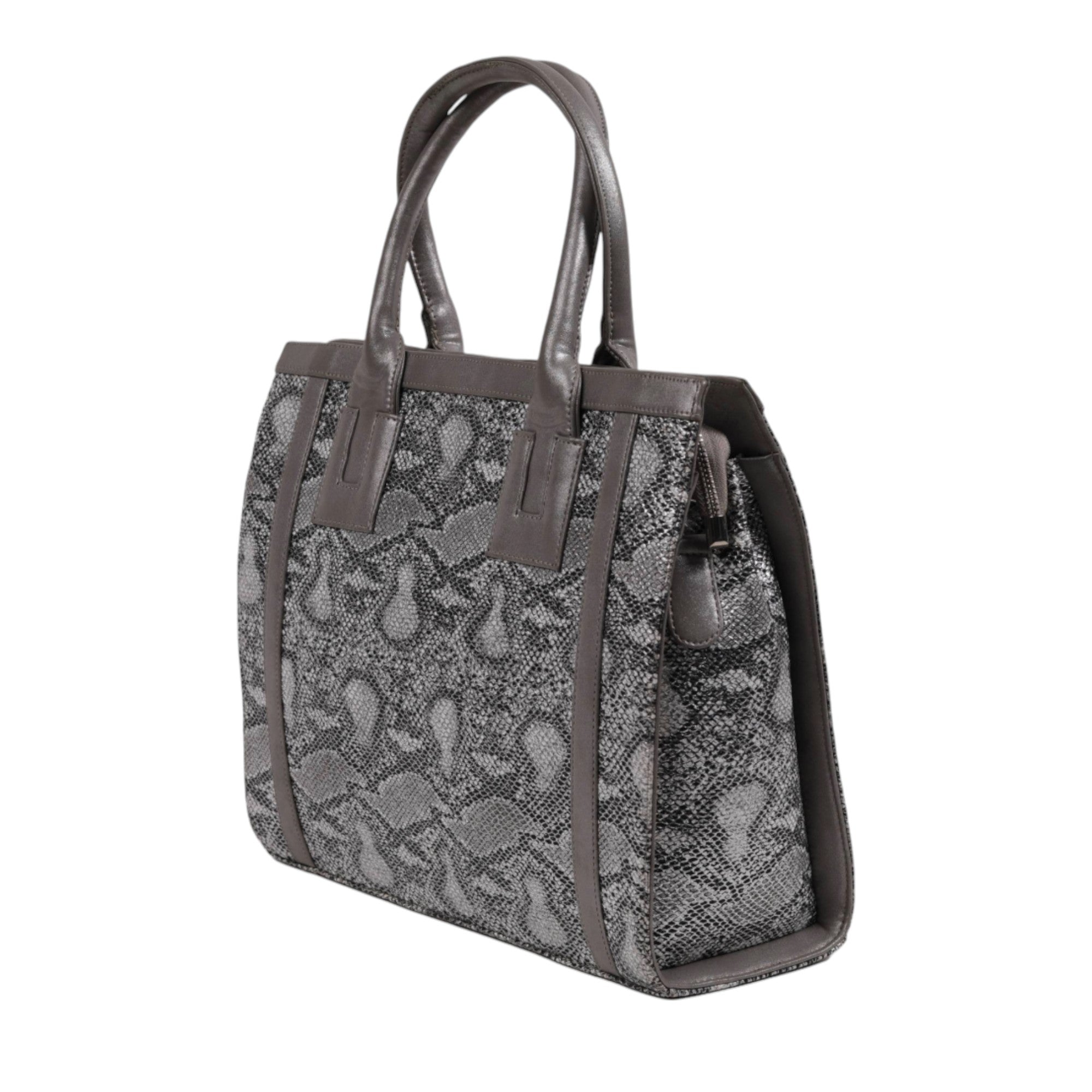 Grey Textured High-Quality PU Handbag