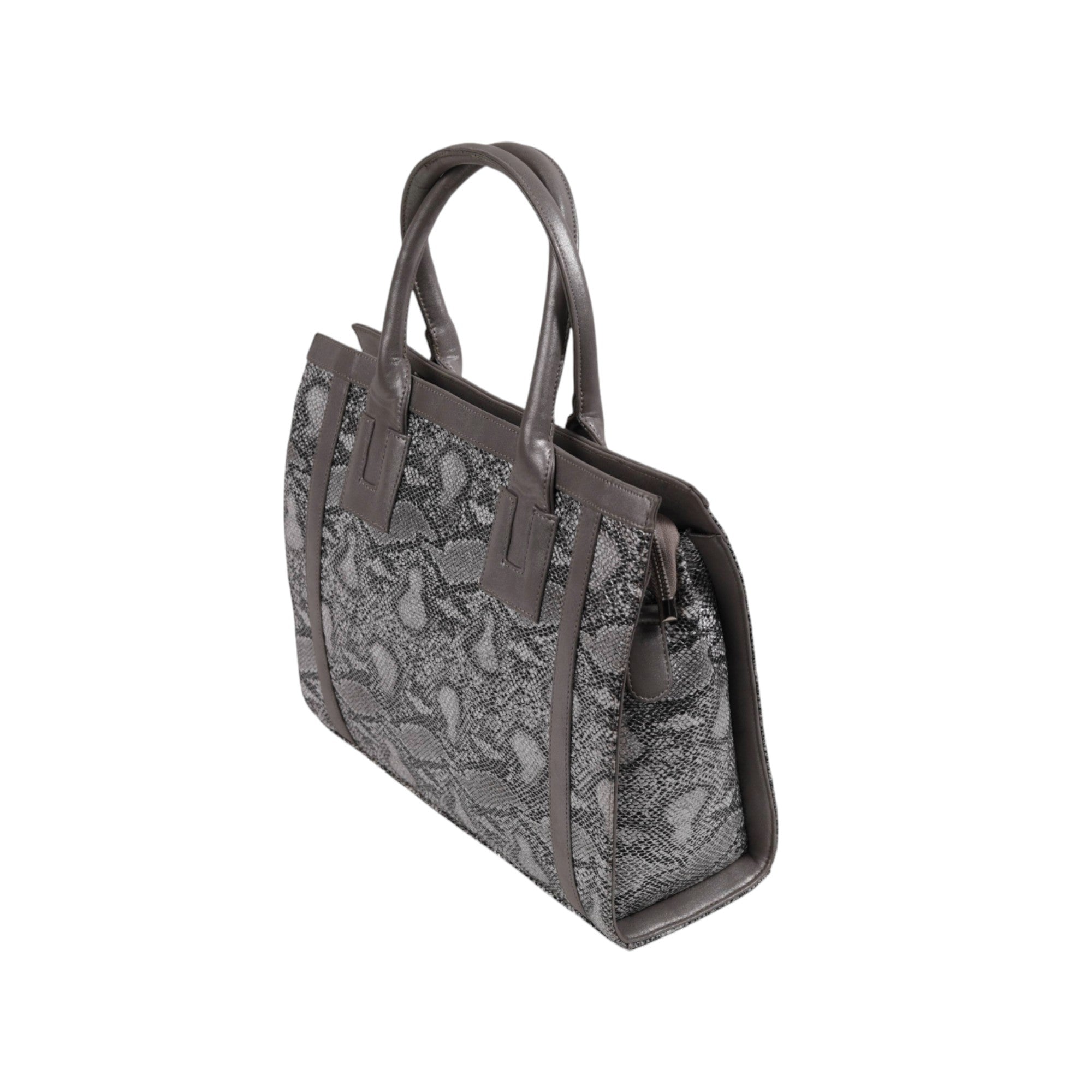 Grey Textured High-Quality PU Handbag