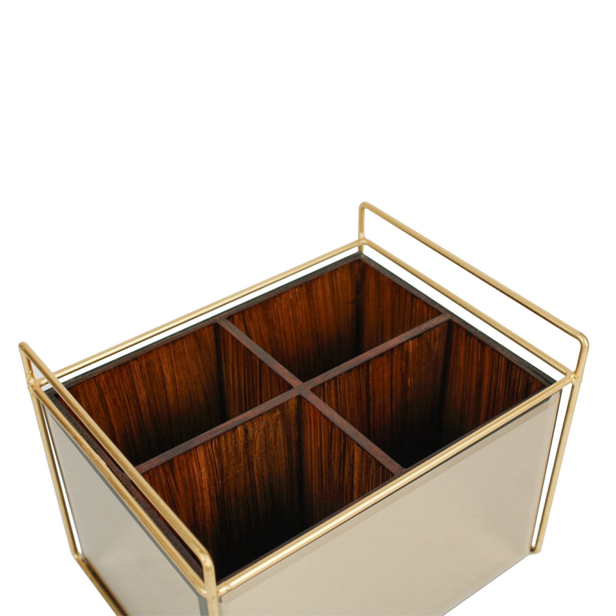 Luxury Brown Glass Cutlery Holder With Four Partition