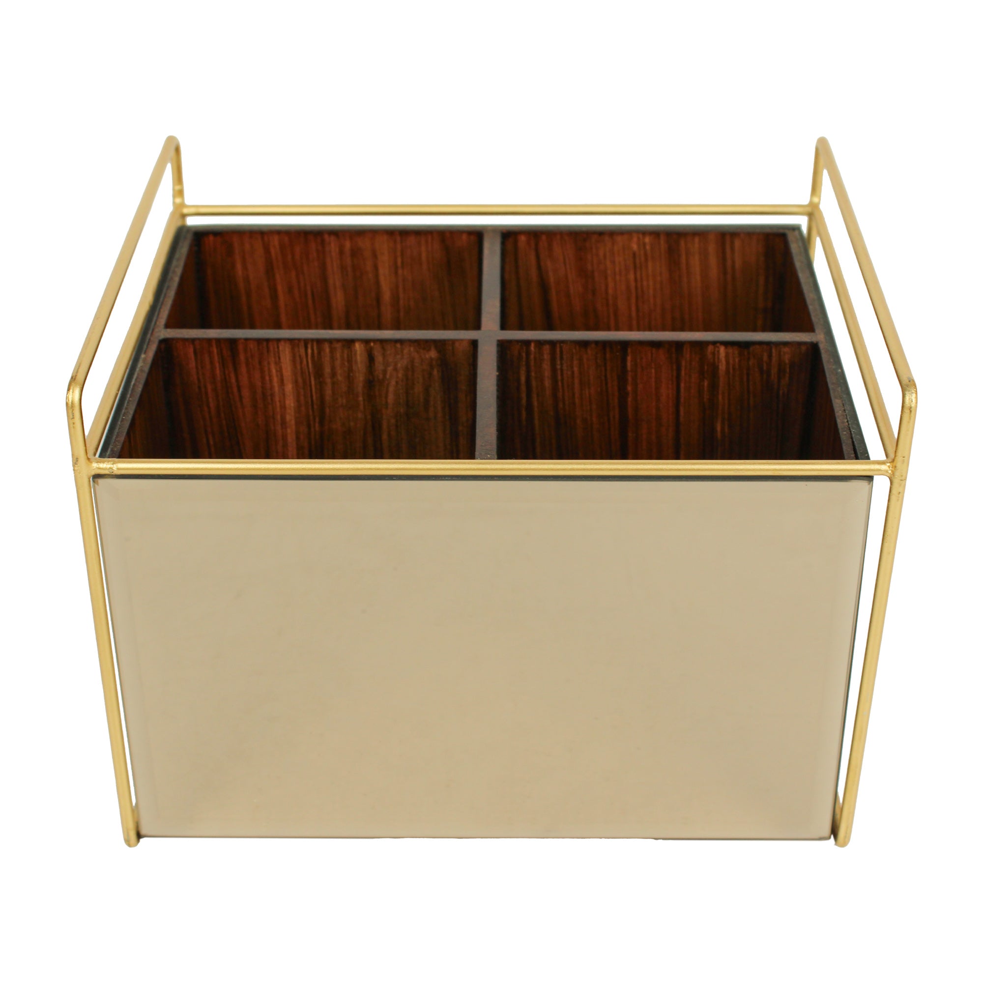 Luxury Brown Glass Cutlery Holder With Four Partition