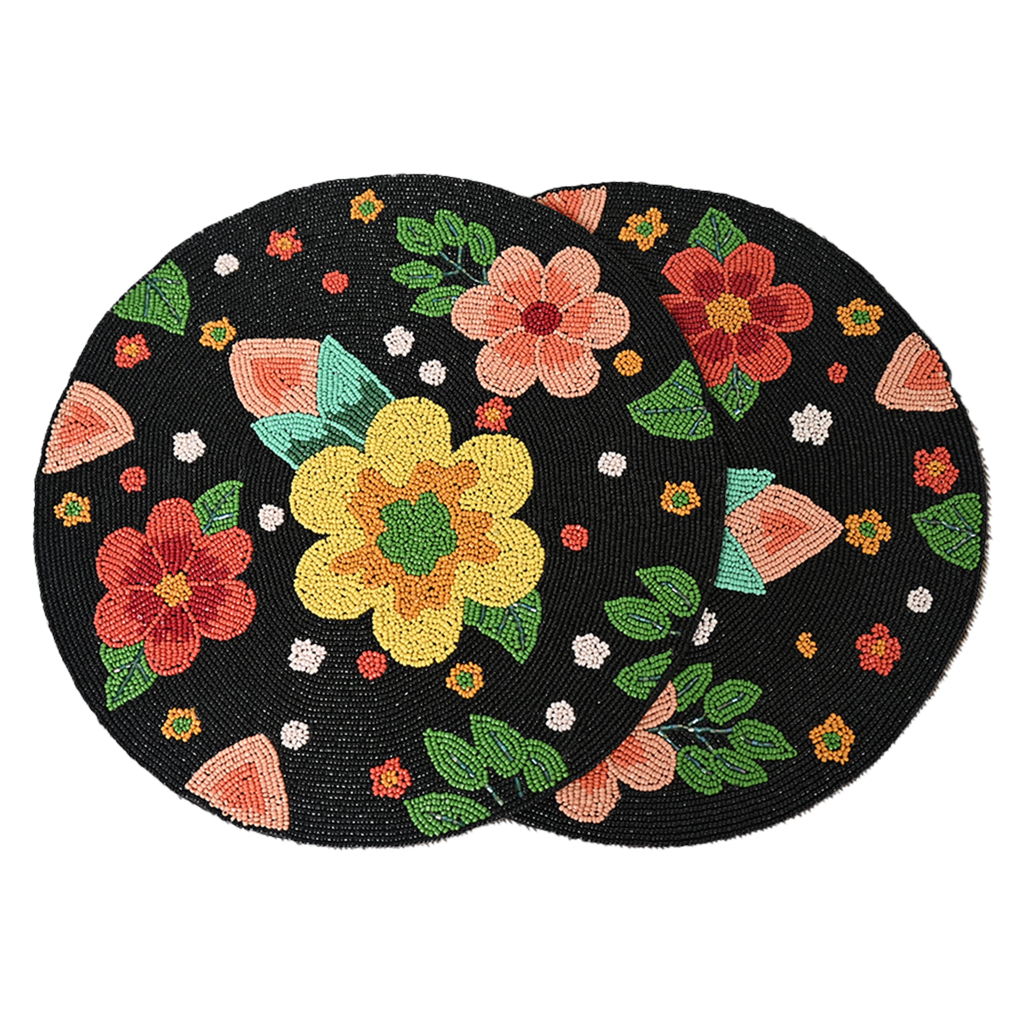 Round Beaded Floral Placemats Set of Two