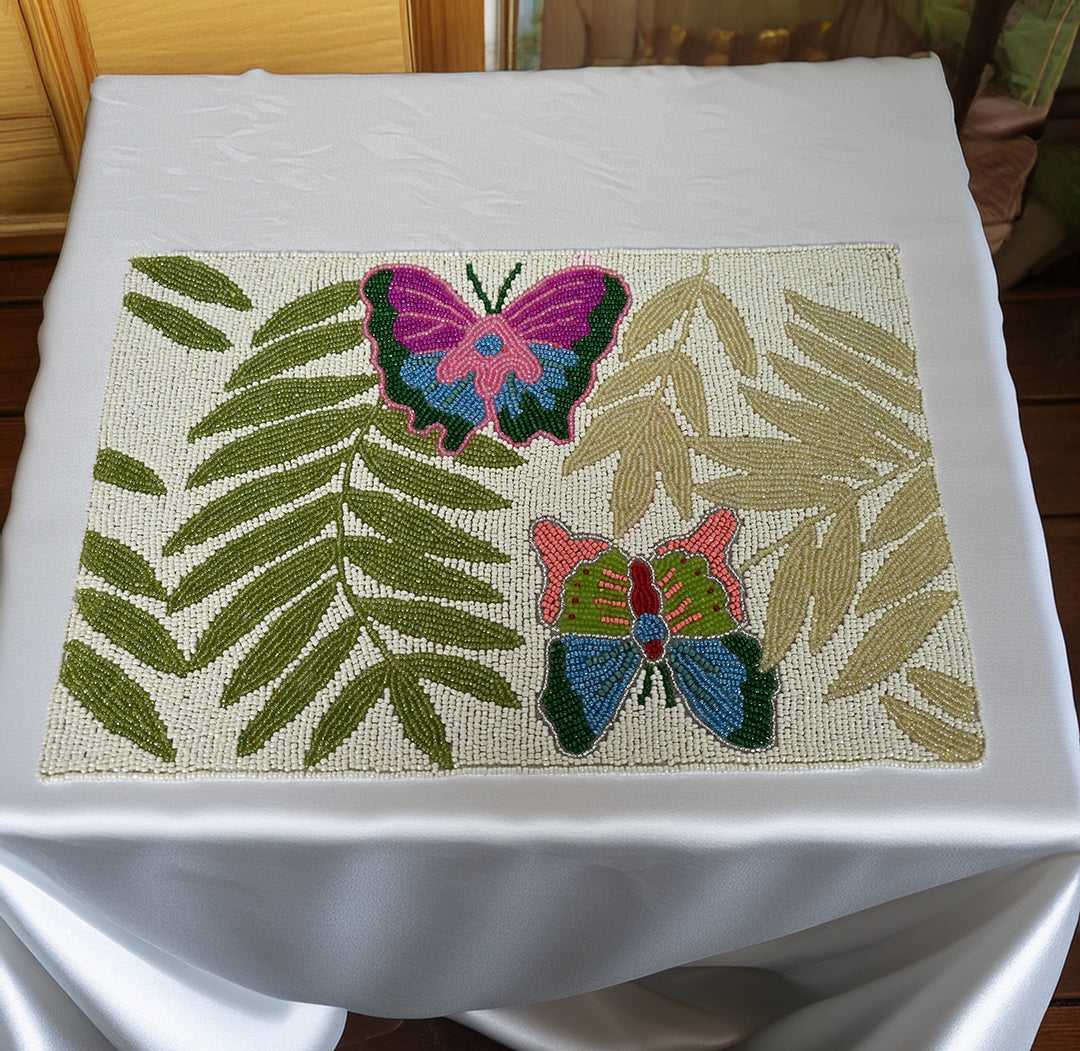 Rectangular Beaded Butterfly Placemats Set of Two
