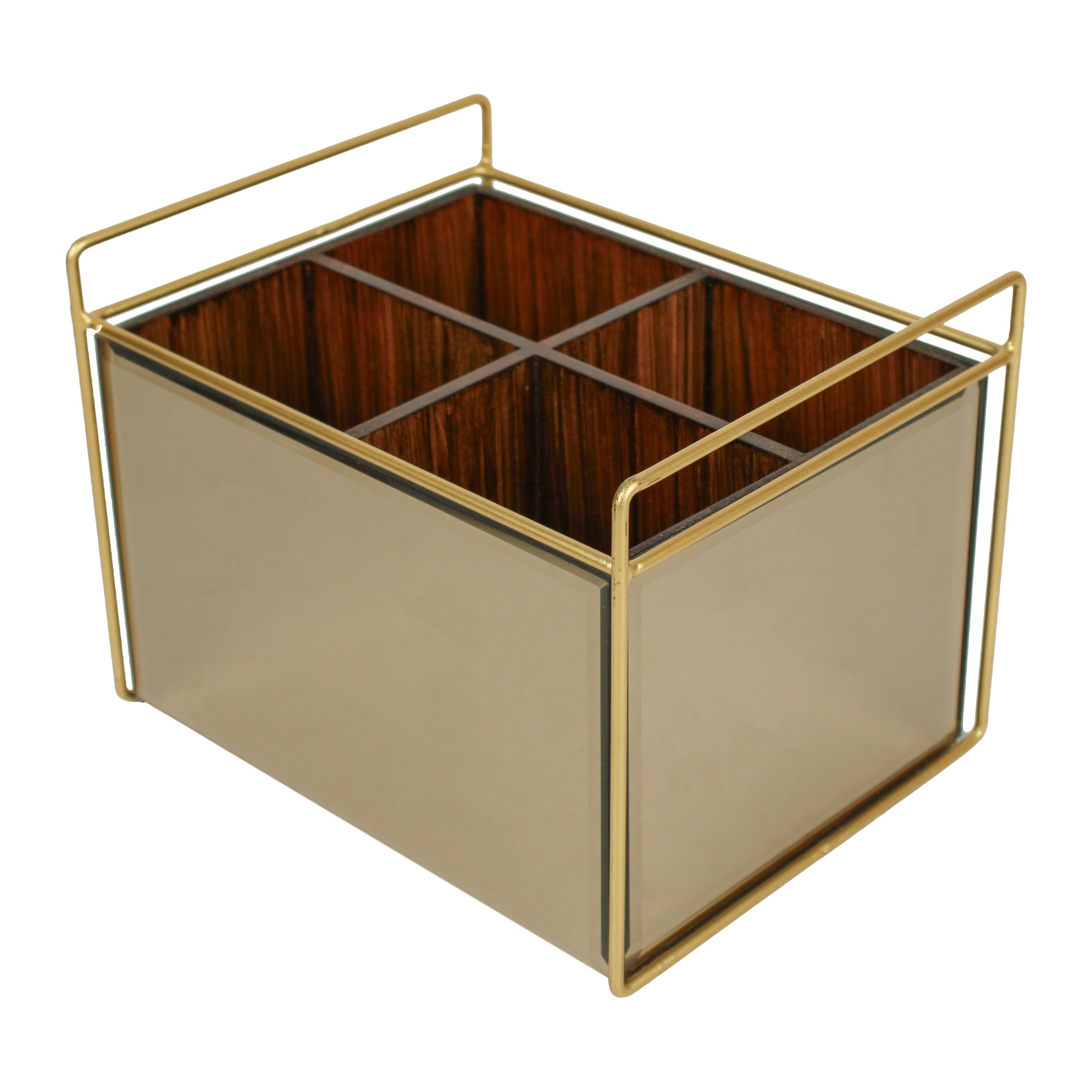 Luxury Brown Glass Cutlery Holder With Four Partition