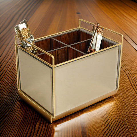 Luxury Brown Glass Cutlery Holder With Four Partition