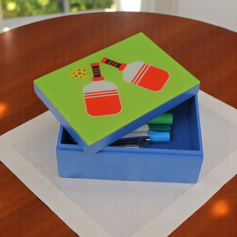 Premium Green Glass Small Storage Box with Pickle Ball Design