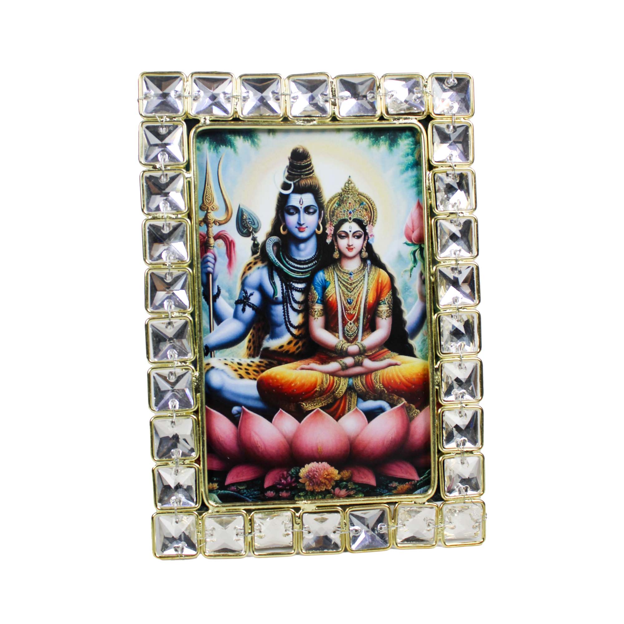 Lord Shiva & Parvati Ji Religious Crystal Jewelled Picture Frame (4x6 Inches)-TH-5847