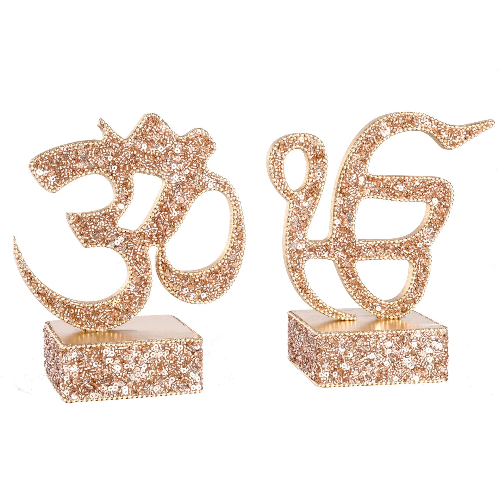 Decorative “Om & Omkara” with Glitter, Rose Gold Color, Religious Table Décor - TH-220