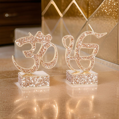 Set of 2 "OM & OMKAR" Rose Gold Beaded Tabletop