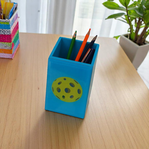 Premium Glass Pen Holder with Pickle Ball Design