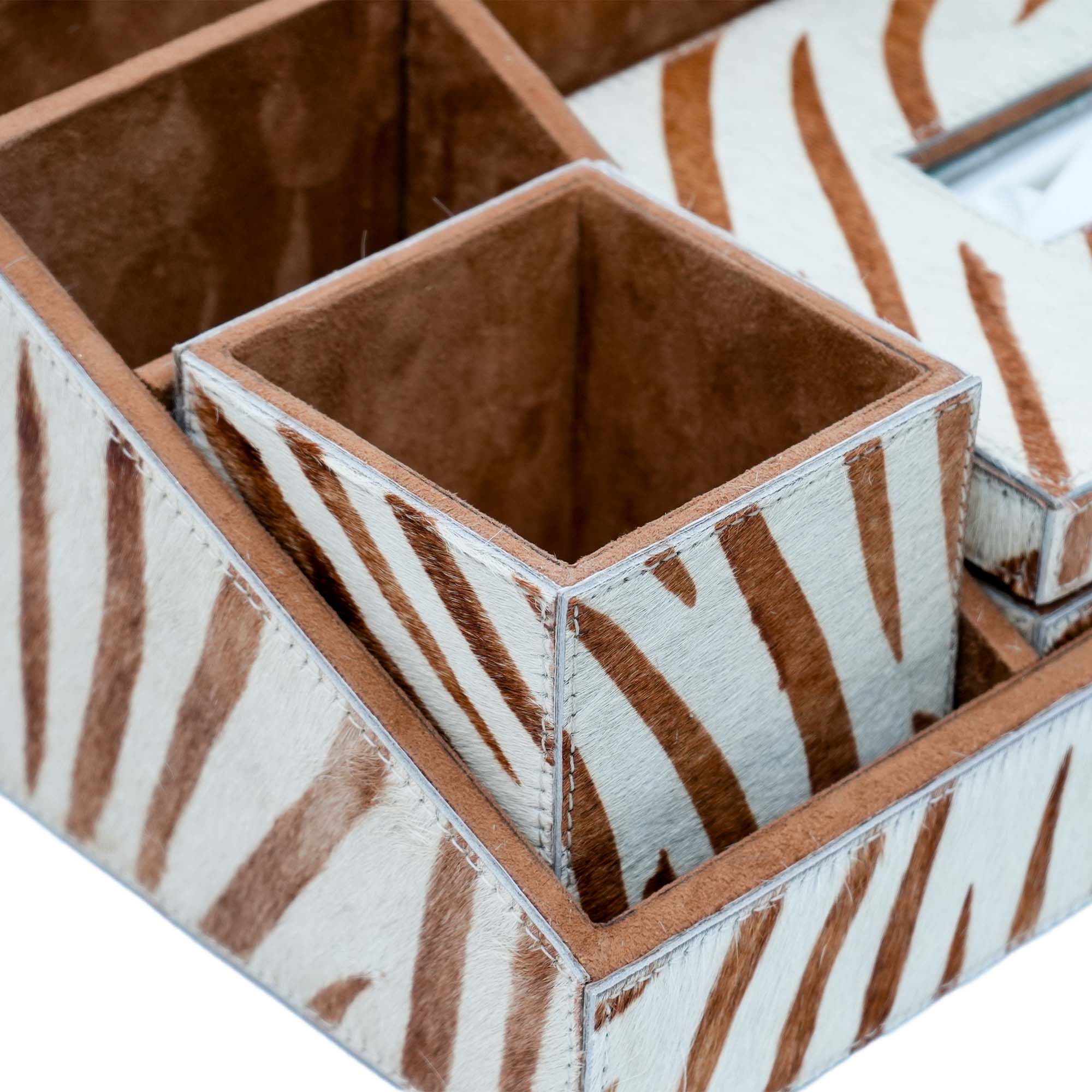 Premium Brown White Stationery Desk Organizer With Tissue Box