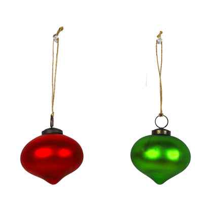 Set of 2 Christmas Hanging Glass Ornaments