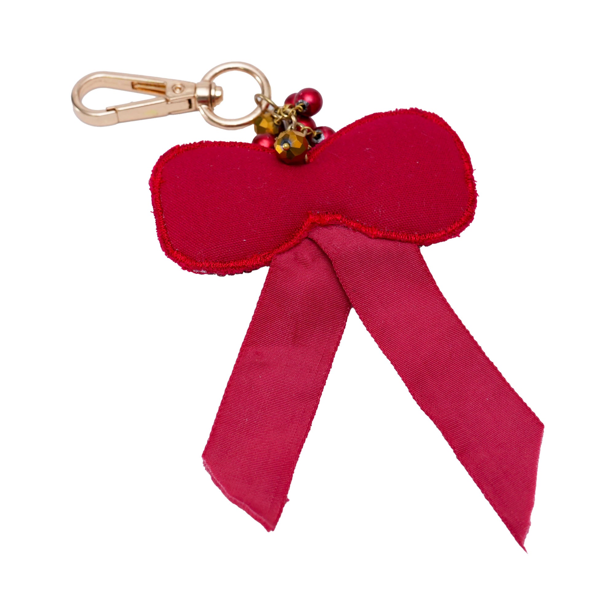 Red Bow Shaped Hand Embroidered Bag Charm for Valentine's Day
