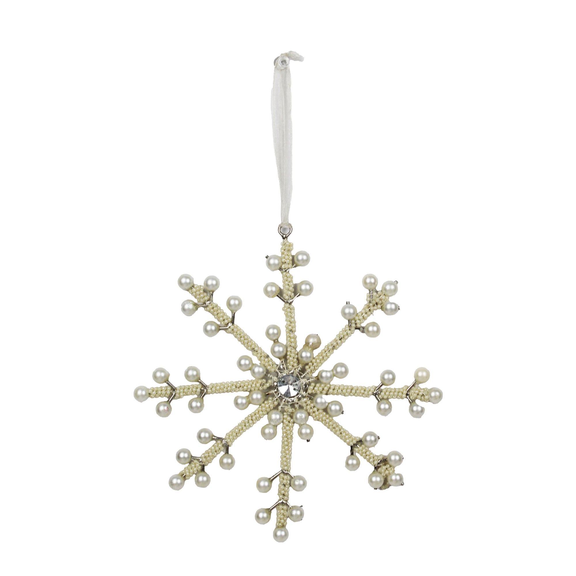Set of 2 Beaded Snowflake Shaped Christmas Ornament