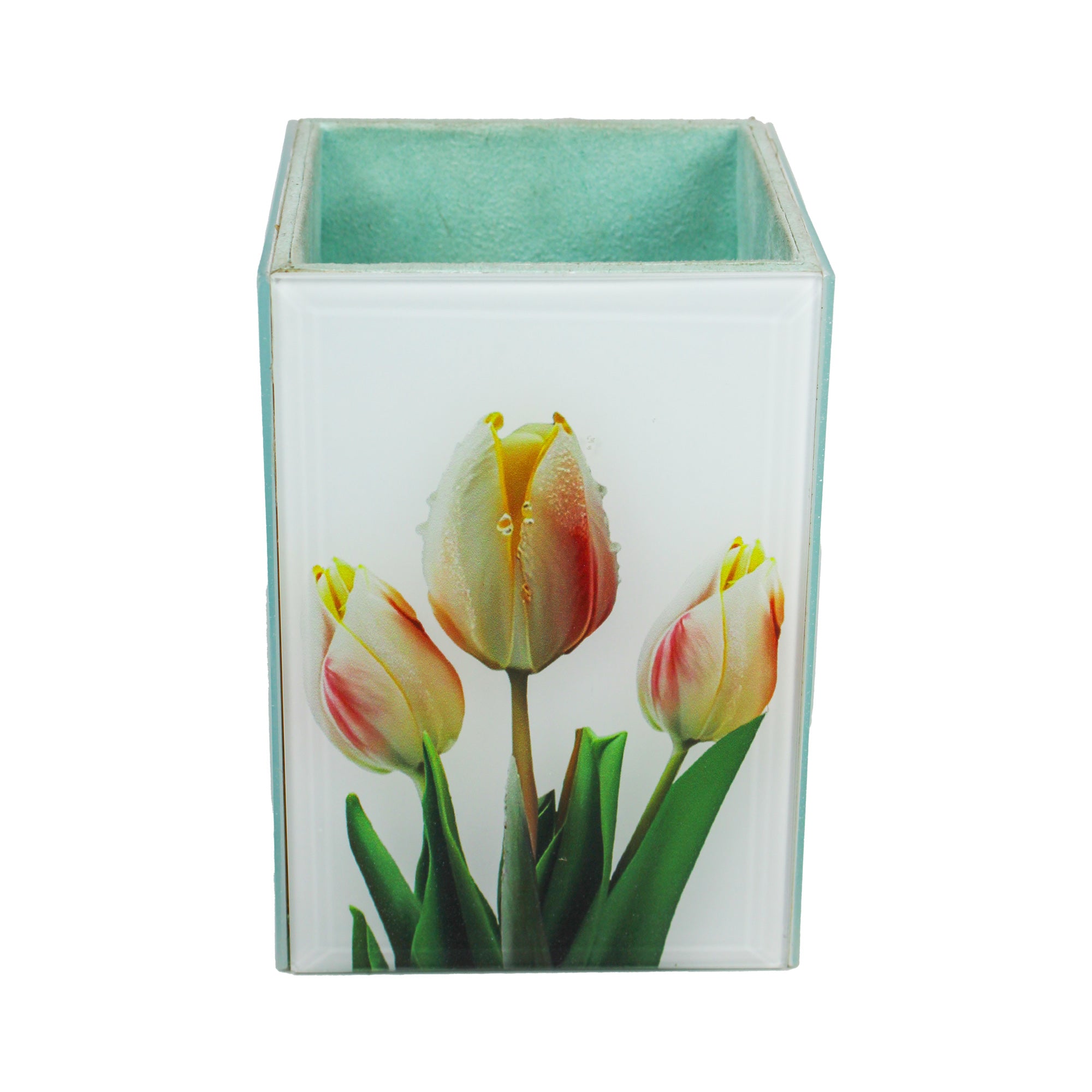 Tulip-Design Glass Printed Cutlery Holder