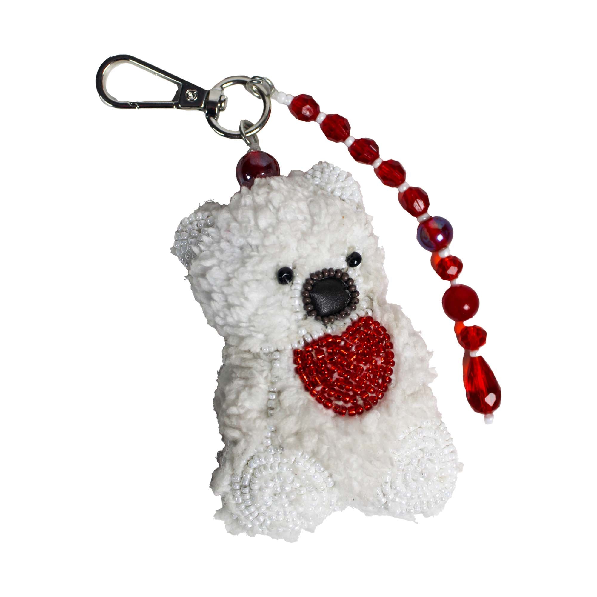 White Teddy Bear Shaped With Heart Bag Charm