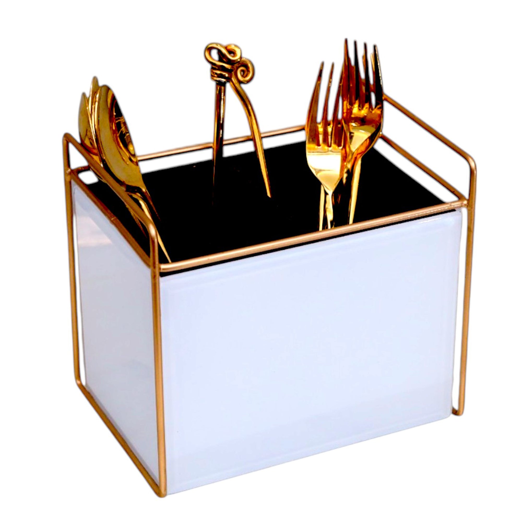 Luxury White Glass Cutlery Holder With Two Partition