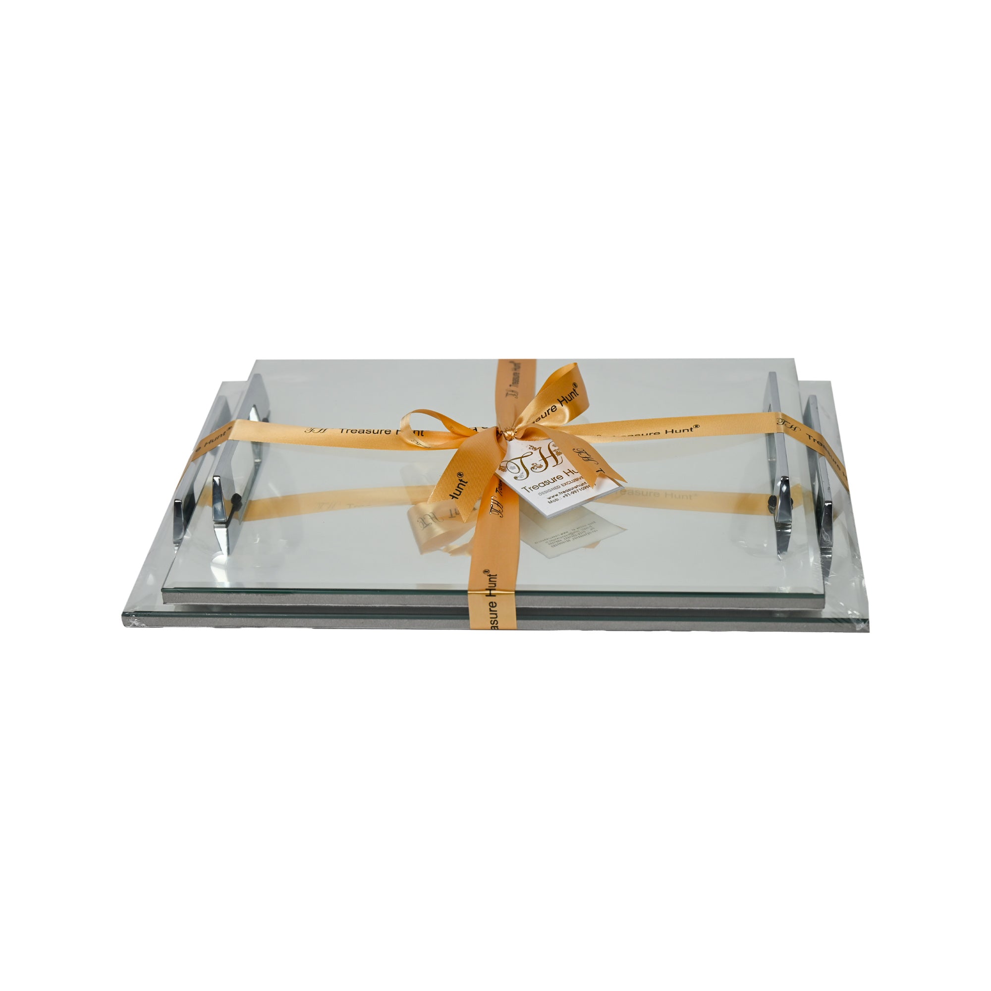 Premium Silver Glass Tray Set of Two