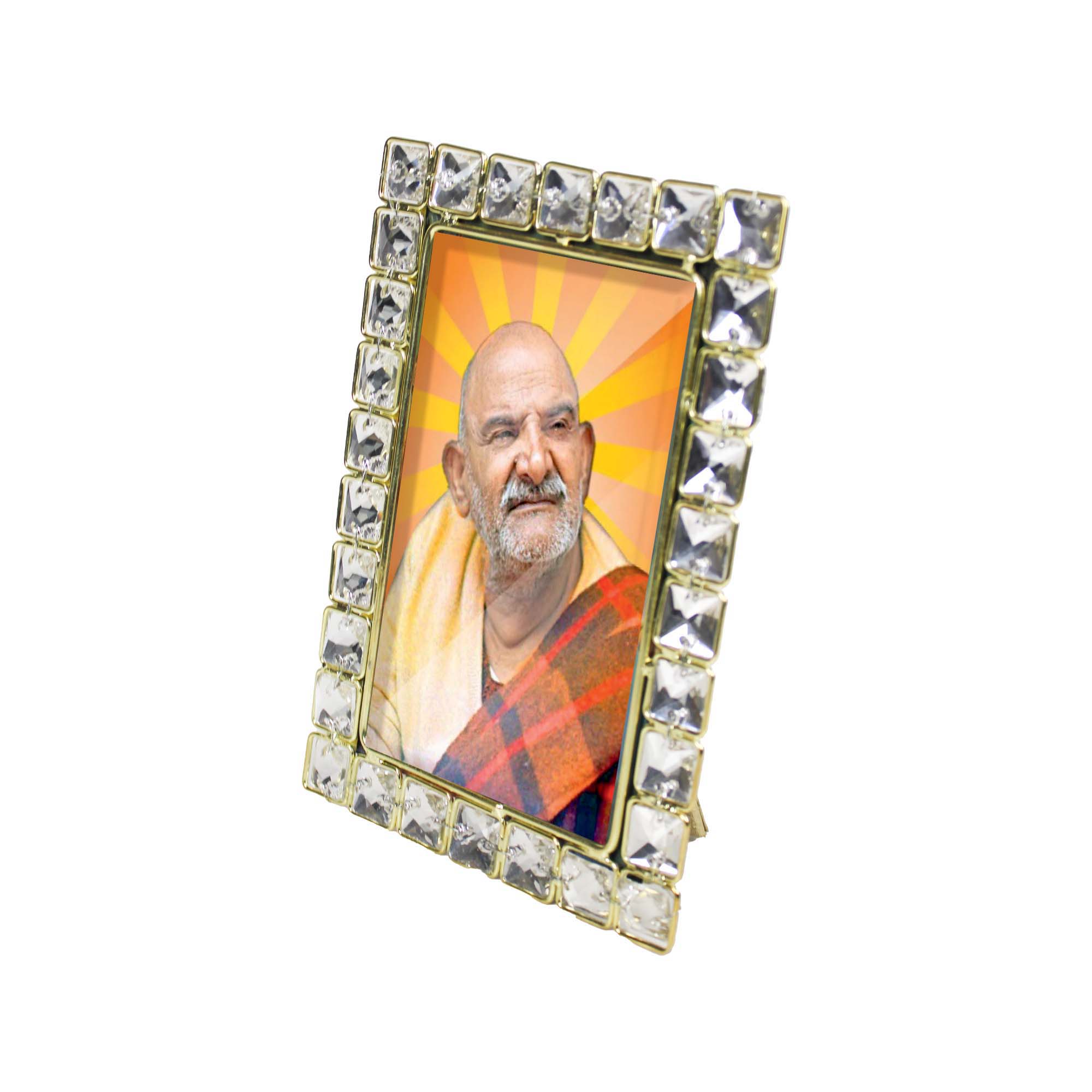 Neem Karoli Baba Religious Crystal Jewelled Picture Frame (4x6 Inches)-TH-5851