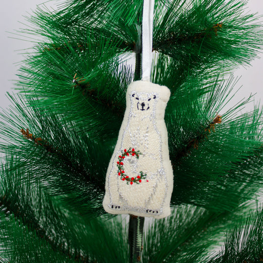 Set of 2 Embroidered Bear Christmas Hanging Ornament