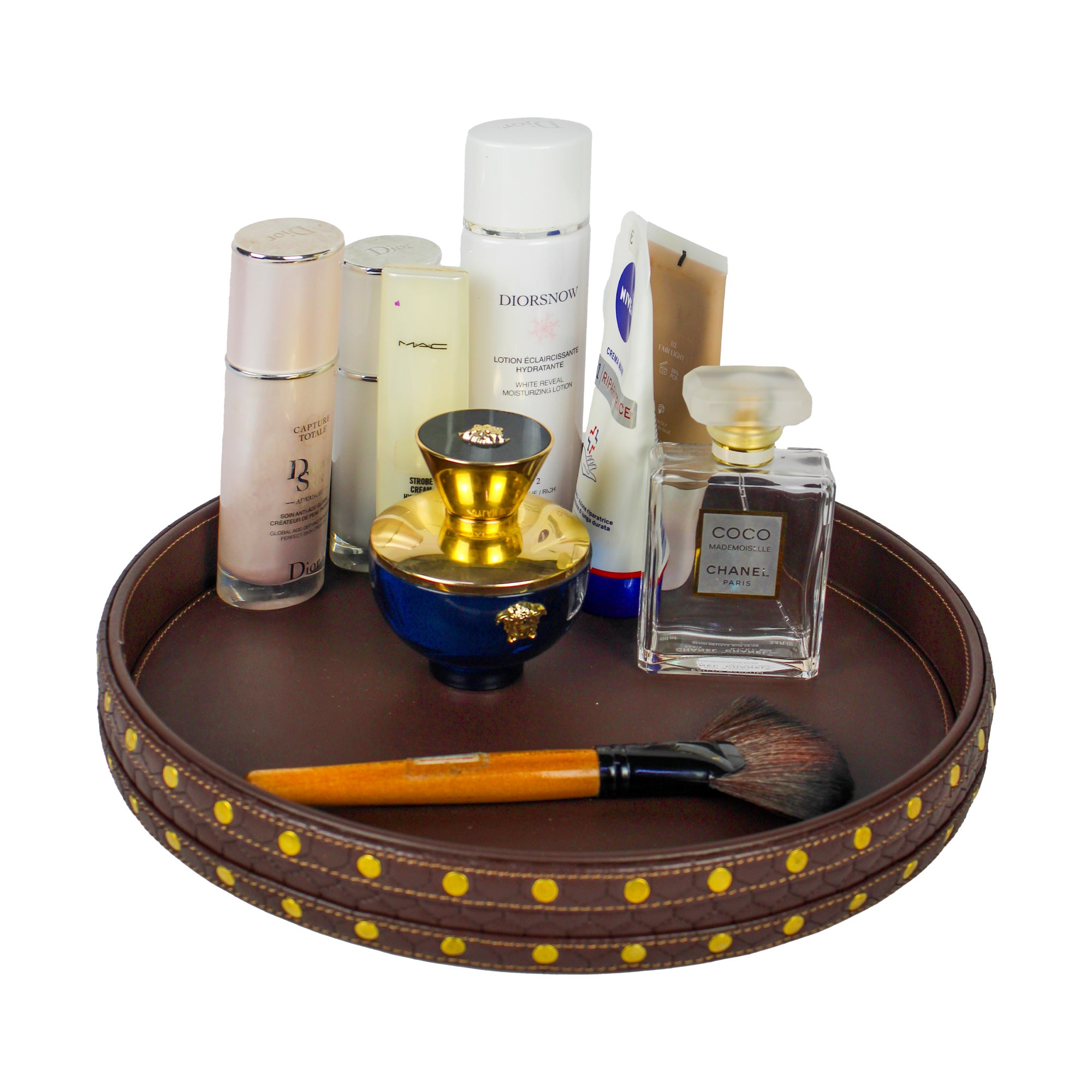 Designer Brown Round Leatherite Tray-TH-5309