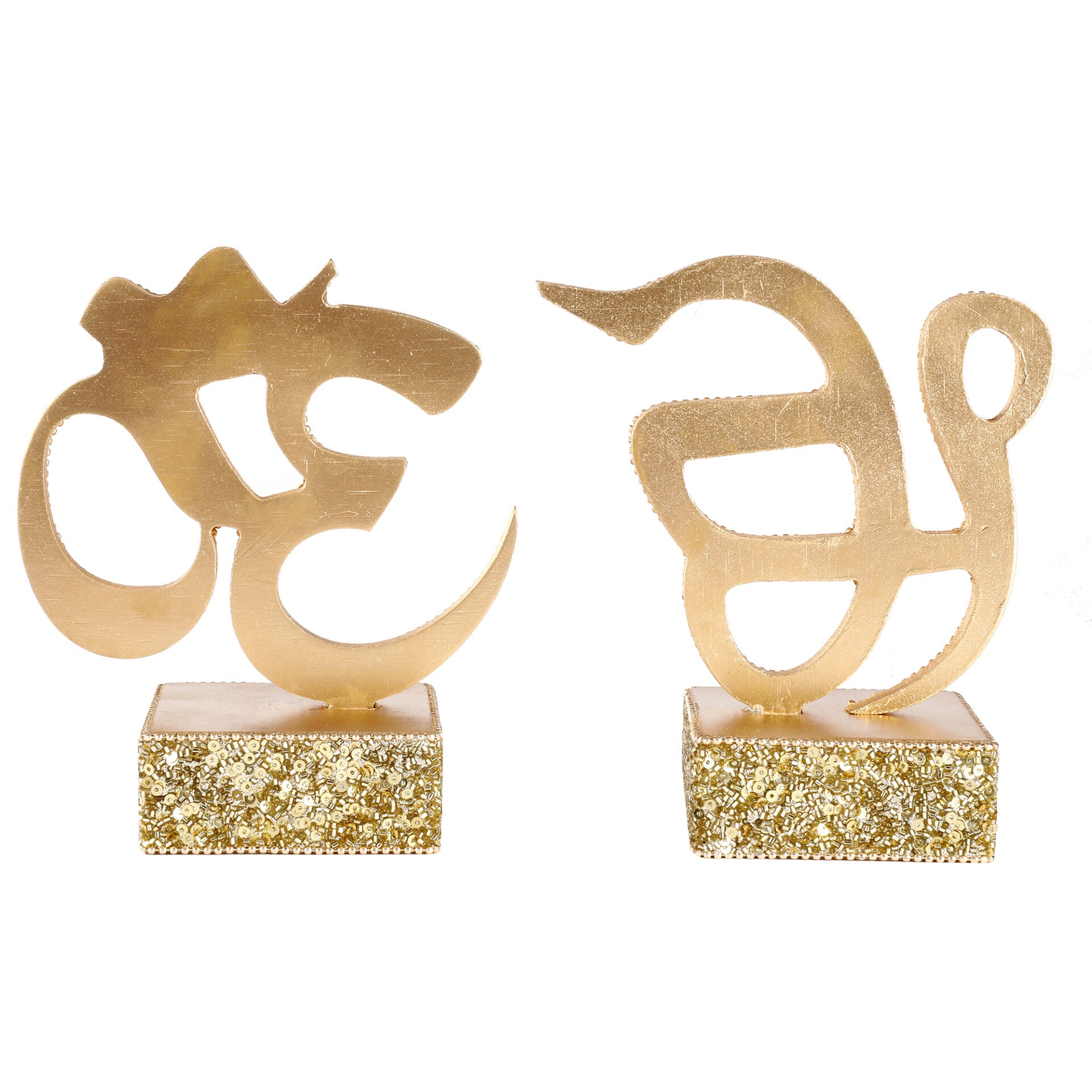 Decorative "Om & Omkara" with Glitter, Gold Color, Religious Table Décor-TH-222