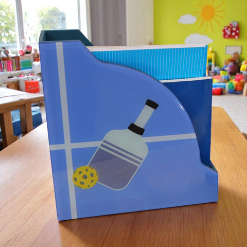 Premium Glass Magazine Holder with Pickle Ball Design